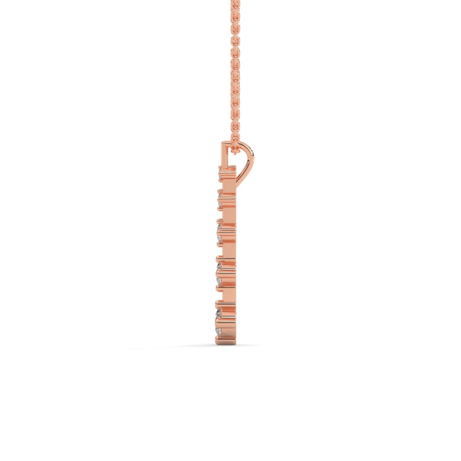 Round Brilliant Cut Lab-Grown Diamond Vertical Bar Pendant in Rose Gold