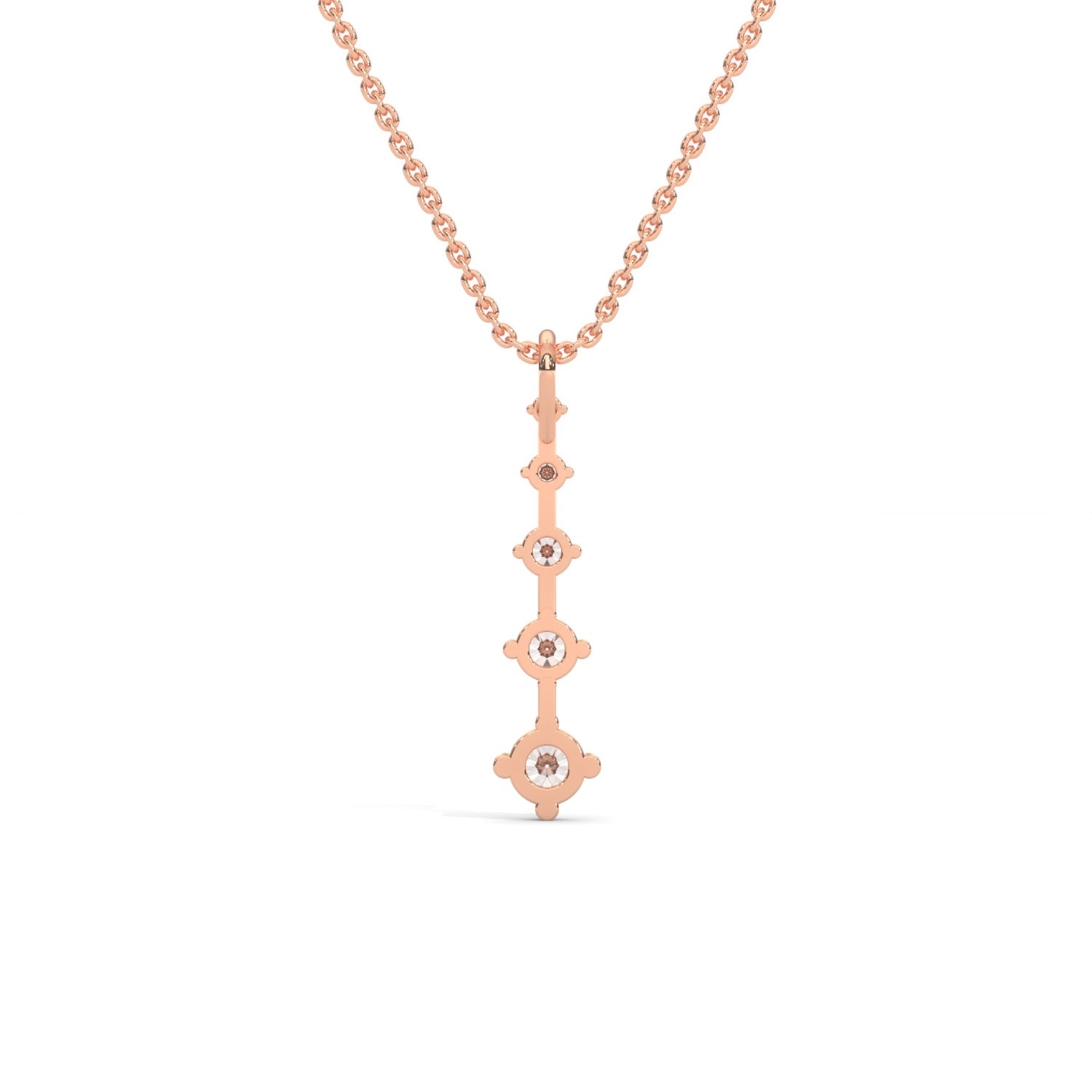 Round Brilliant Cut Lab-Grown Diamond Vertical Bar Pendant in Rose Gold
