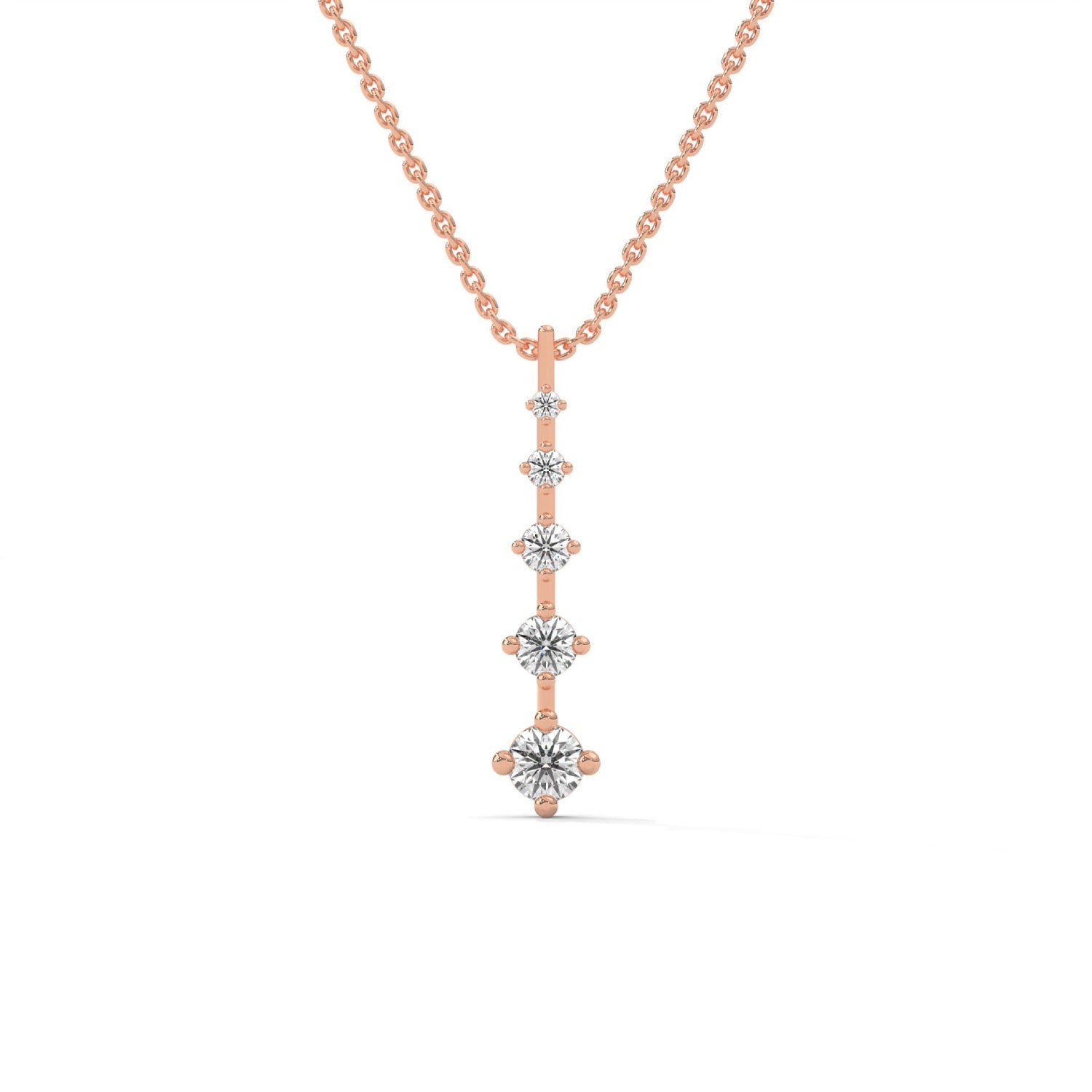 Round Brilliant Cut Lab-Grown Diamond Vertical Bar Pendant in Rose Gold