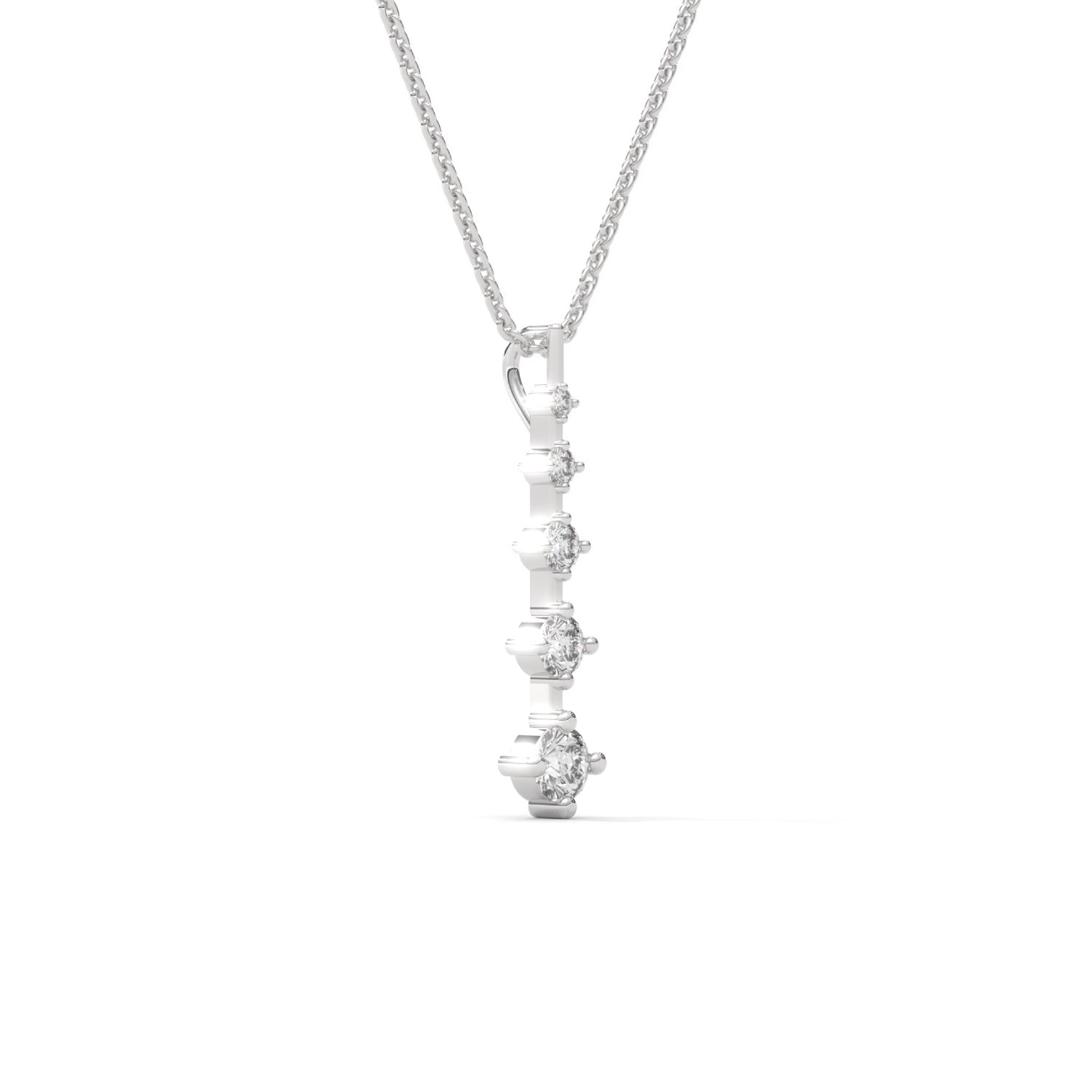 Round Brilliant Cut Lab-Grown Diamond Vertical Bar Pendant in White Gold