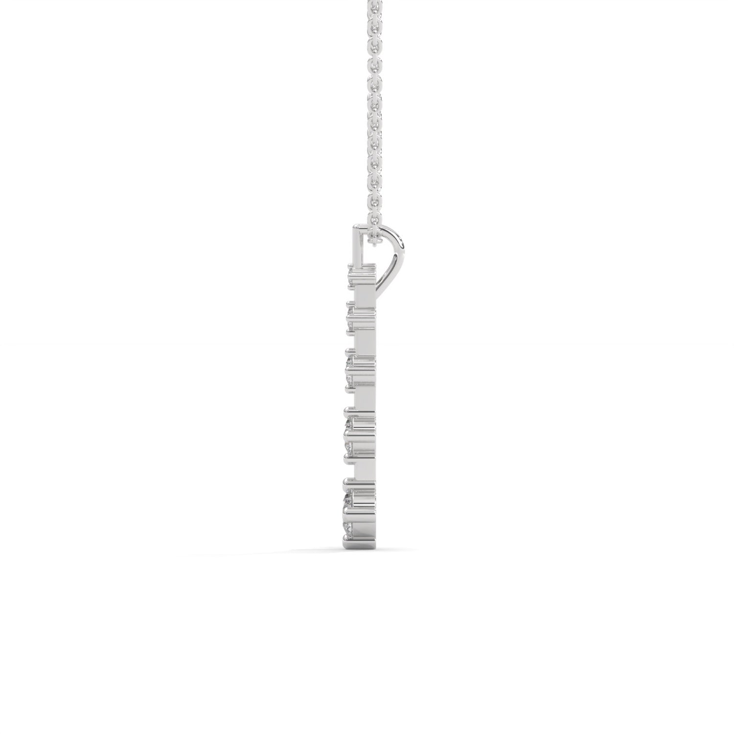 Round Brilliant Cut Lab-Grown Diamond Vertical Bar Pendant in White Gold