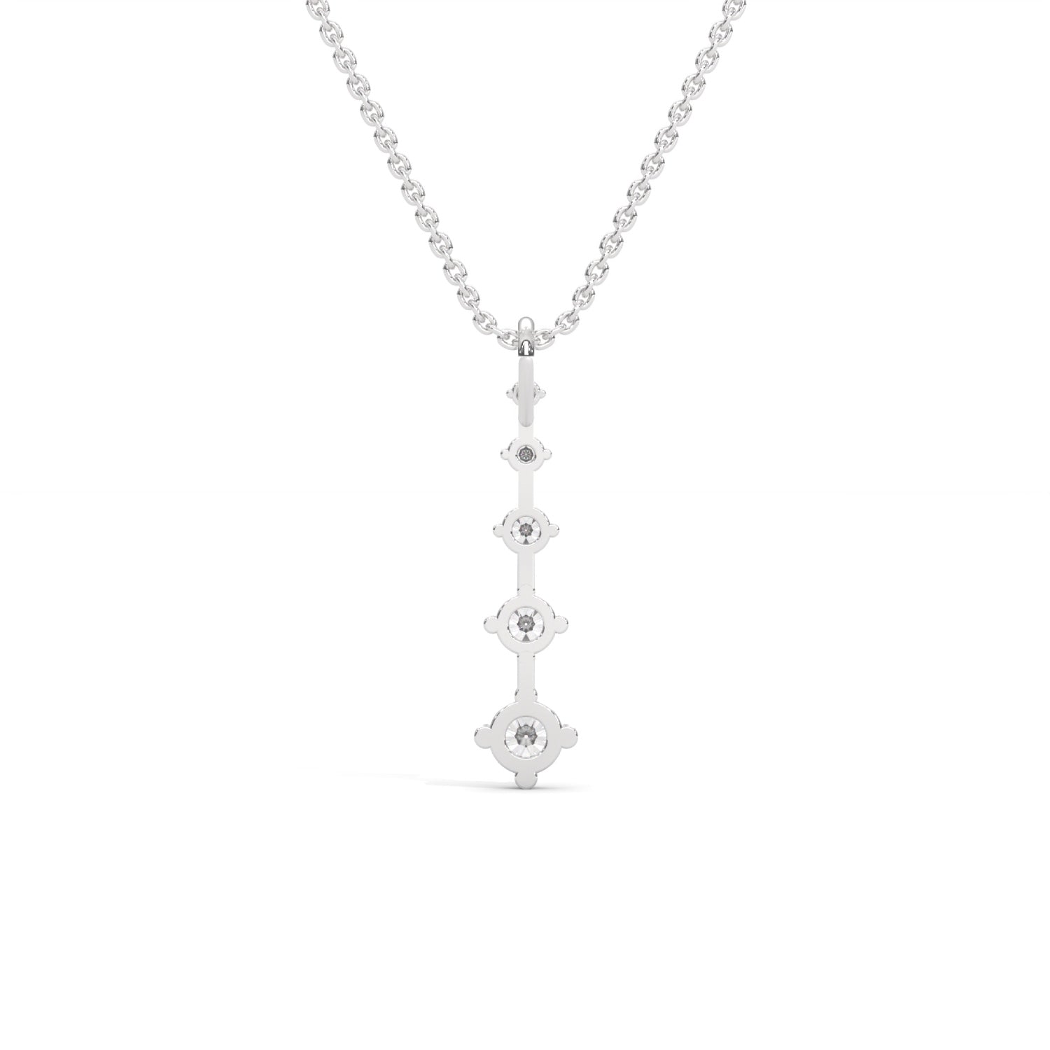 Round Brilliant Cut Lab-Grown Diamond Vertical Bar Pendant in White Gold