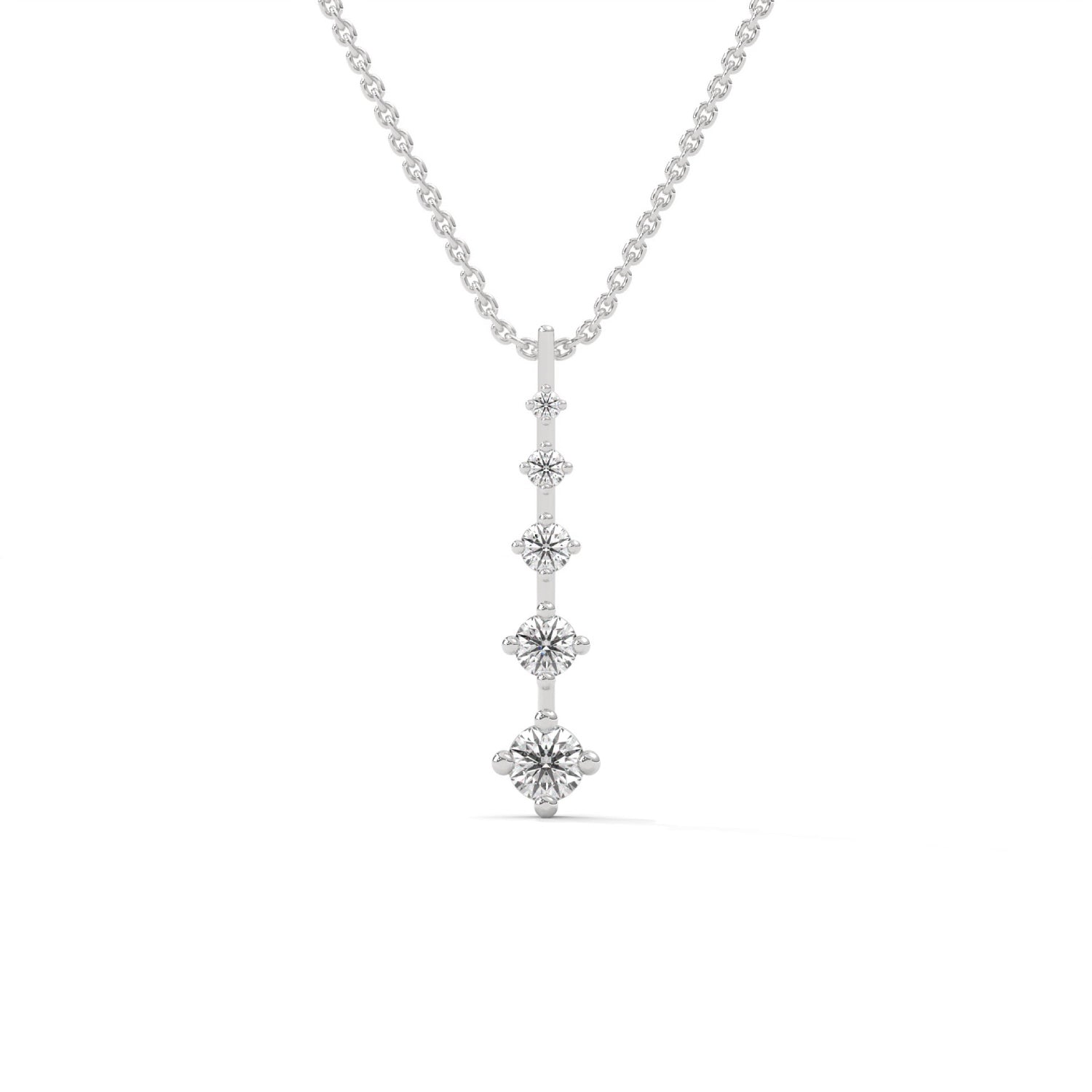 Round Brilliant Cut Lab-Grown Diamond Vertical Bar Pendant in White Gold