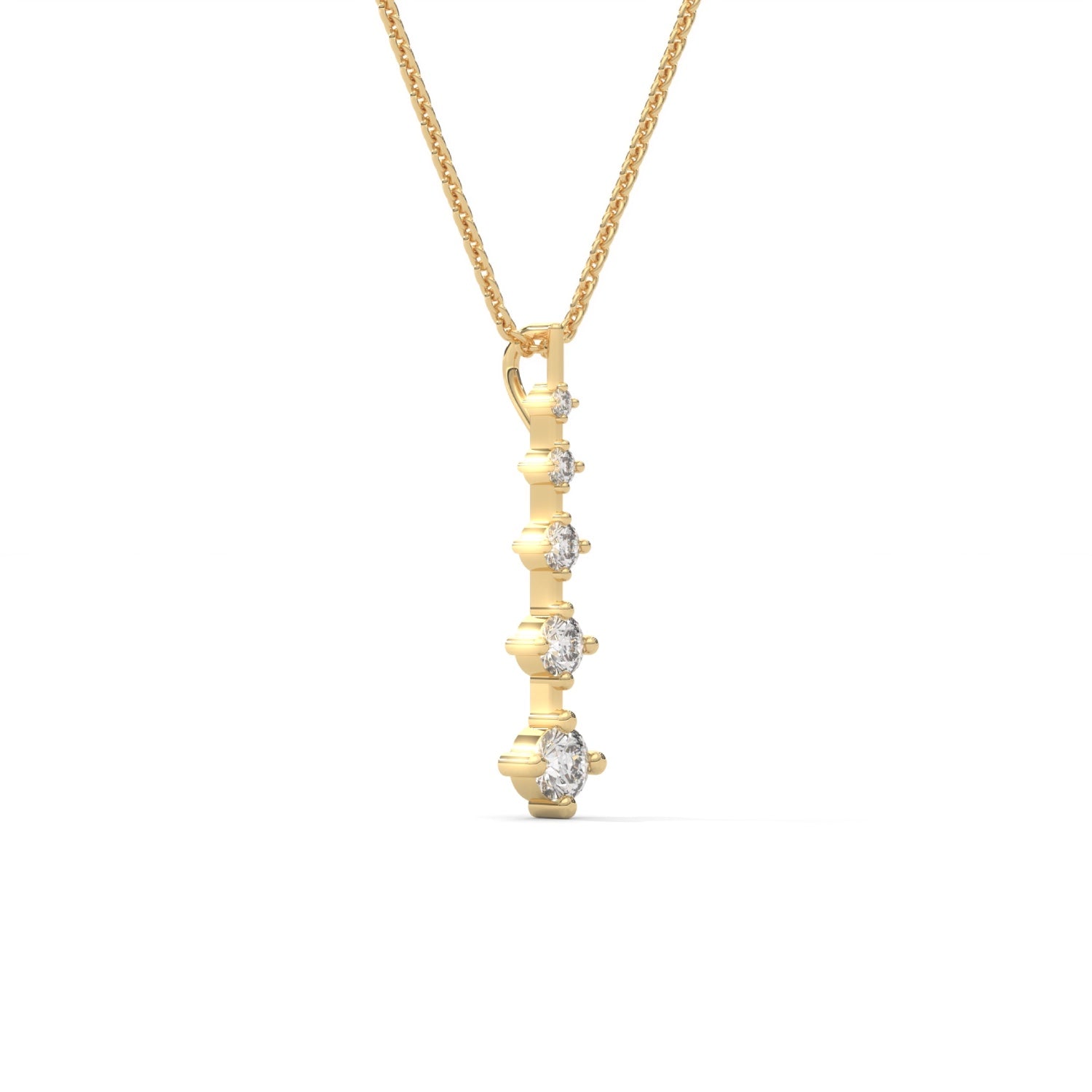 Round Brilliant Cut Lab-Grown Diamond Vertical Bar Pendant in Yellow Gold