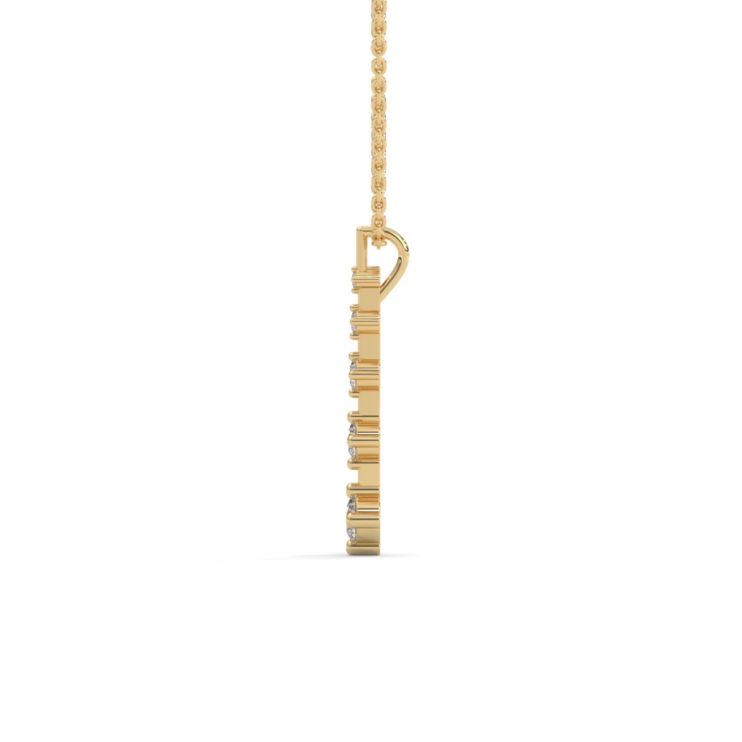 Round Brilliant Cut Lab-Grown Diamond Vertical Bar Pendant in Yellow Gold
