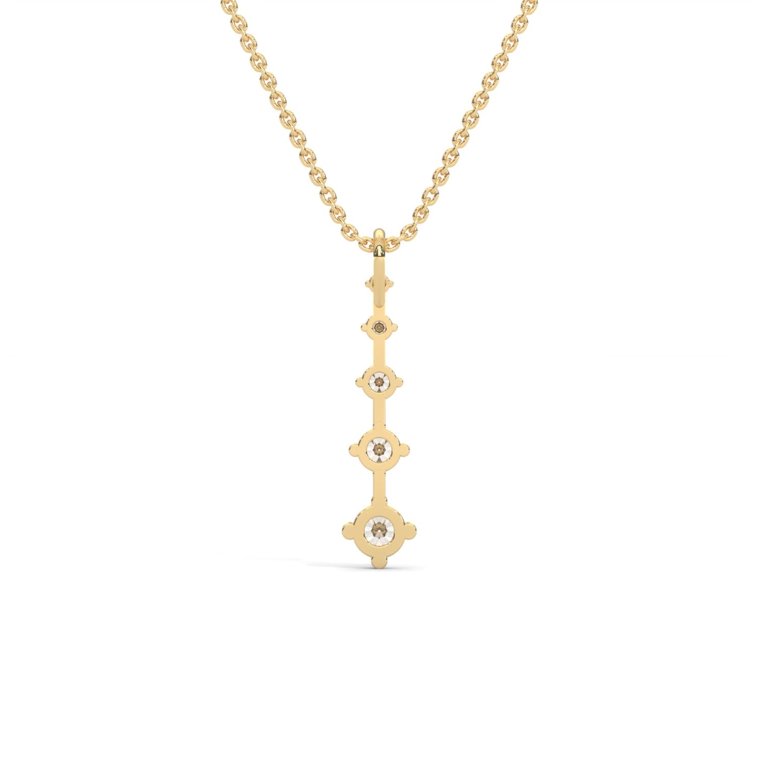 Round Brilliant Cut Lab-Grown Diamond Vertical Bar Pendant in Yellow Gold
