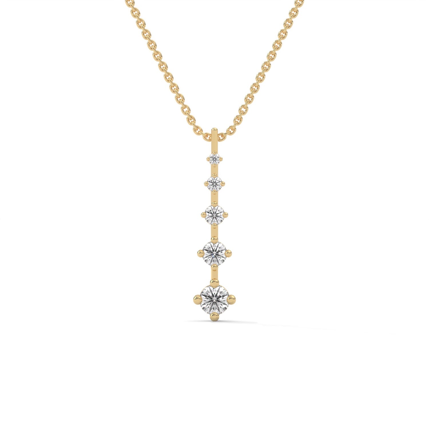 Round Brilliant Cut Lab-Grown Diamond Vertical Bar Pendant in Yellow Gold