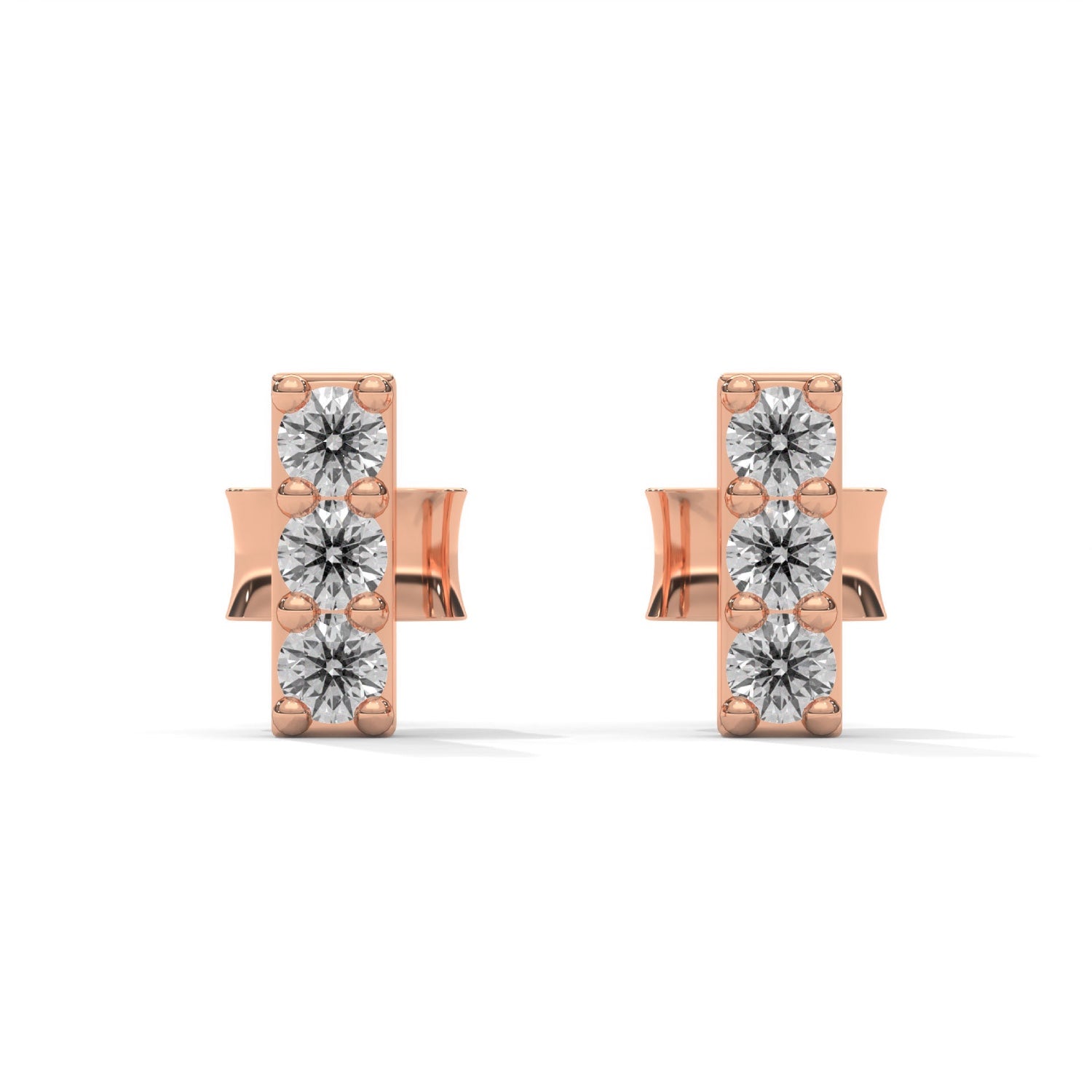 Round Brilliant Cut Lab-Grown Diamond Vertical Bar Stud Earrings in Rose Gold