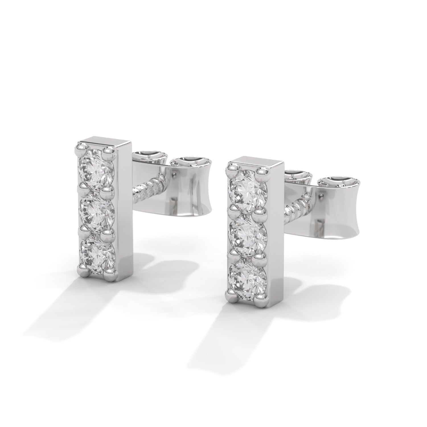Round Brilliant Cut Lab-Grown Diamond Vertical Bar Stud Earrings in White Gold