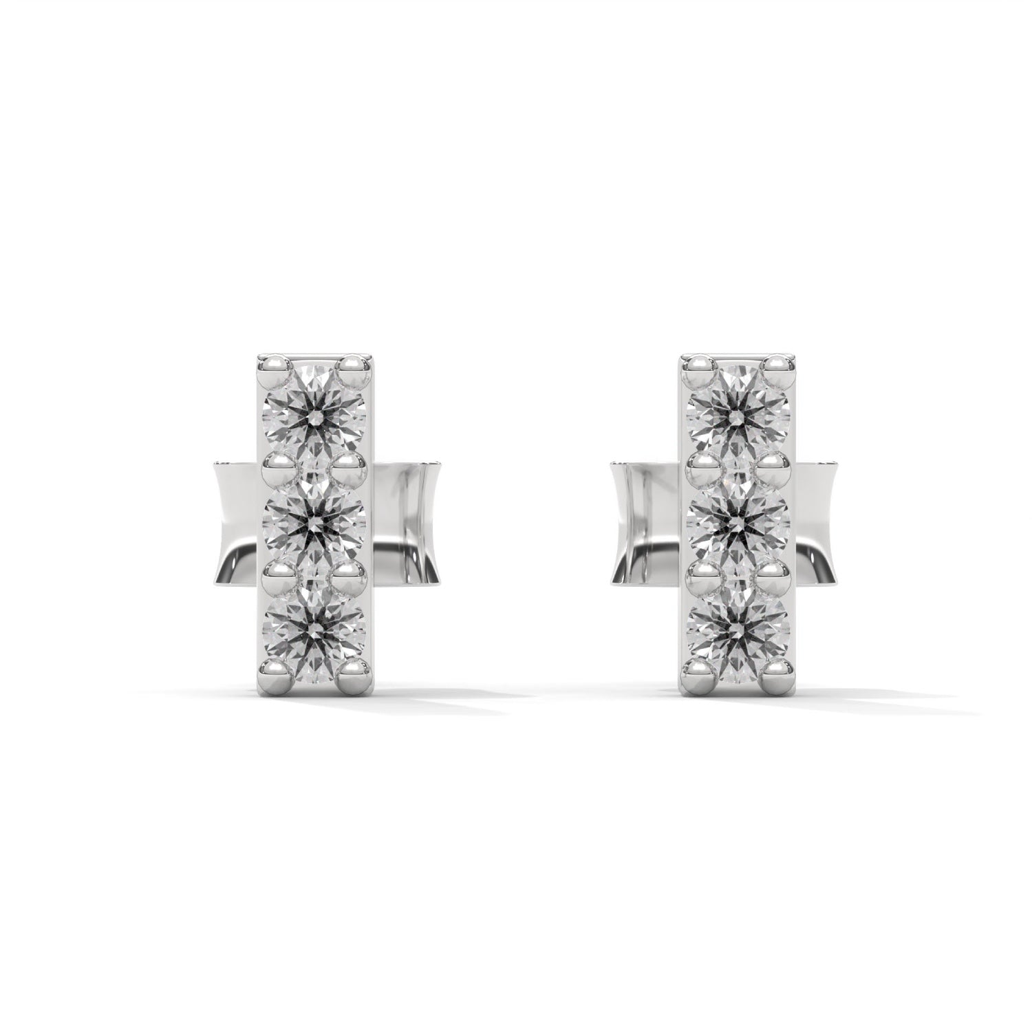 Round Brilliant Cut Lab-Grown Diamond Vertical Bar Stud Earrings in White Gold