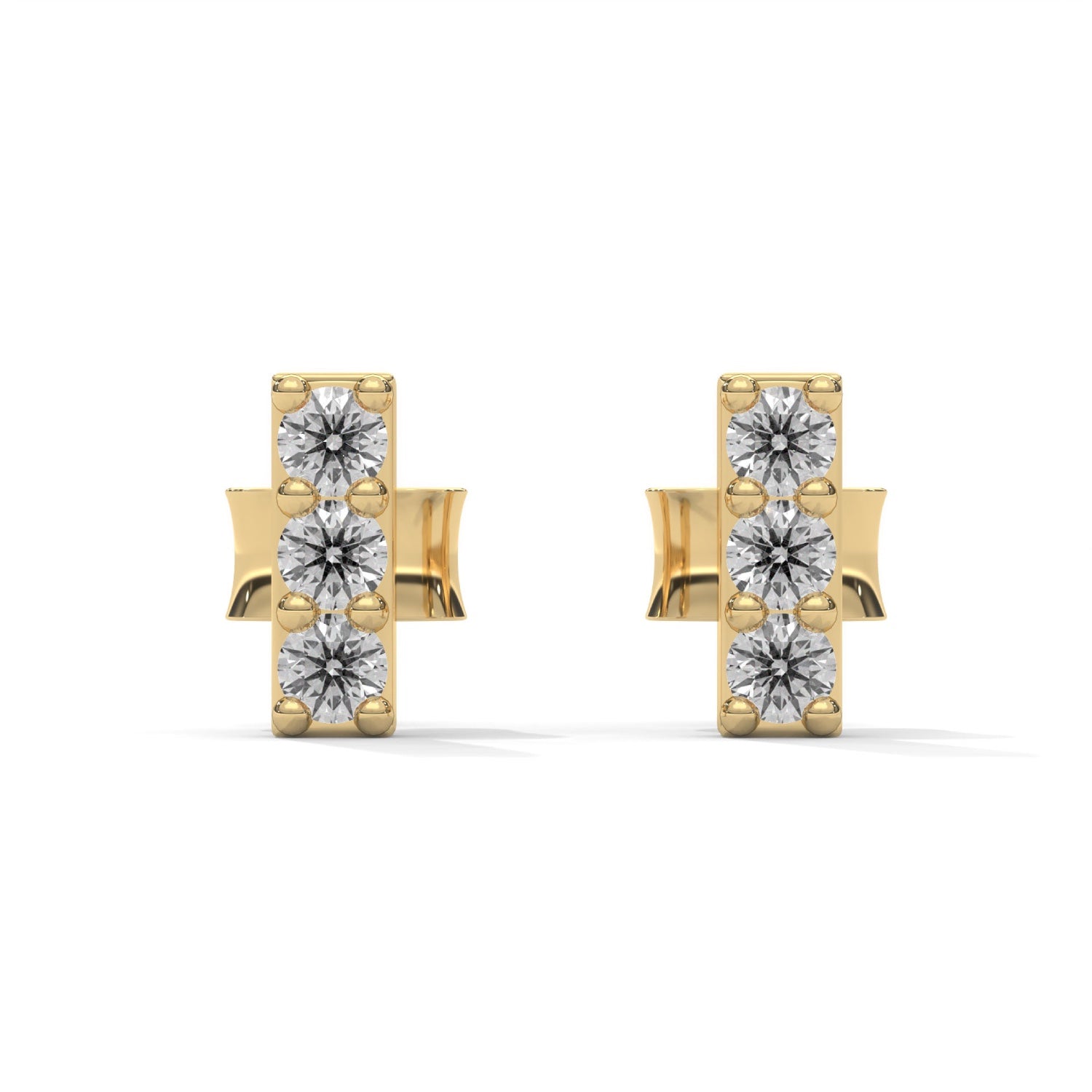Round Brilliant Cut Lab-Grown Diamond Vertical Bar Stud Earrings in Yellow Gold