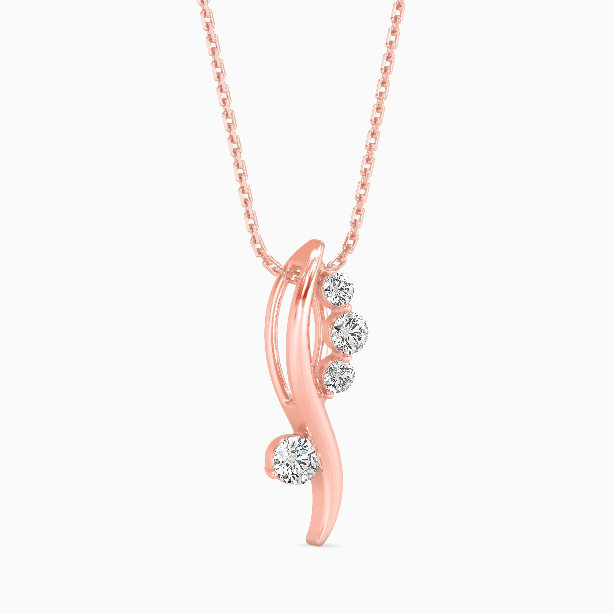 Round Brilliant Cut Lab-Grown Diamond Wave Pendant in Rose Gold