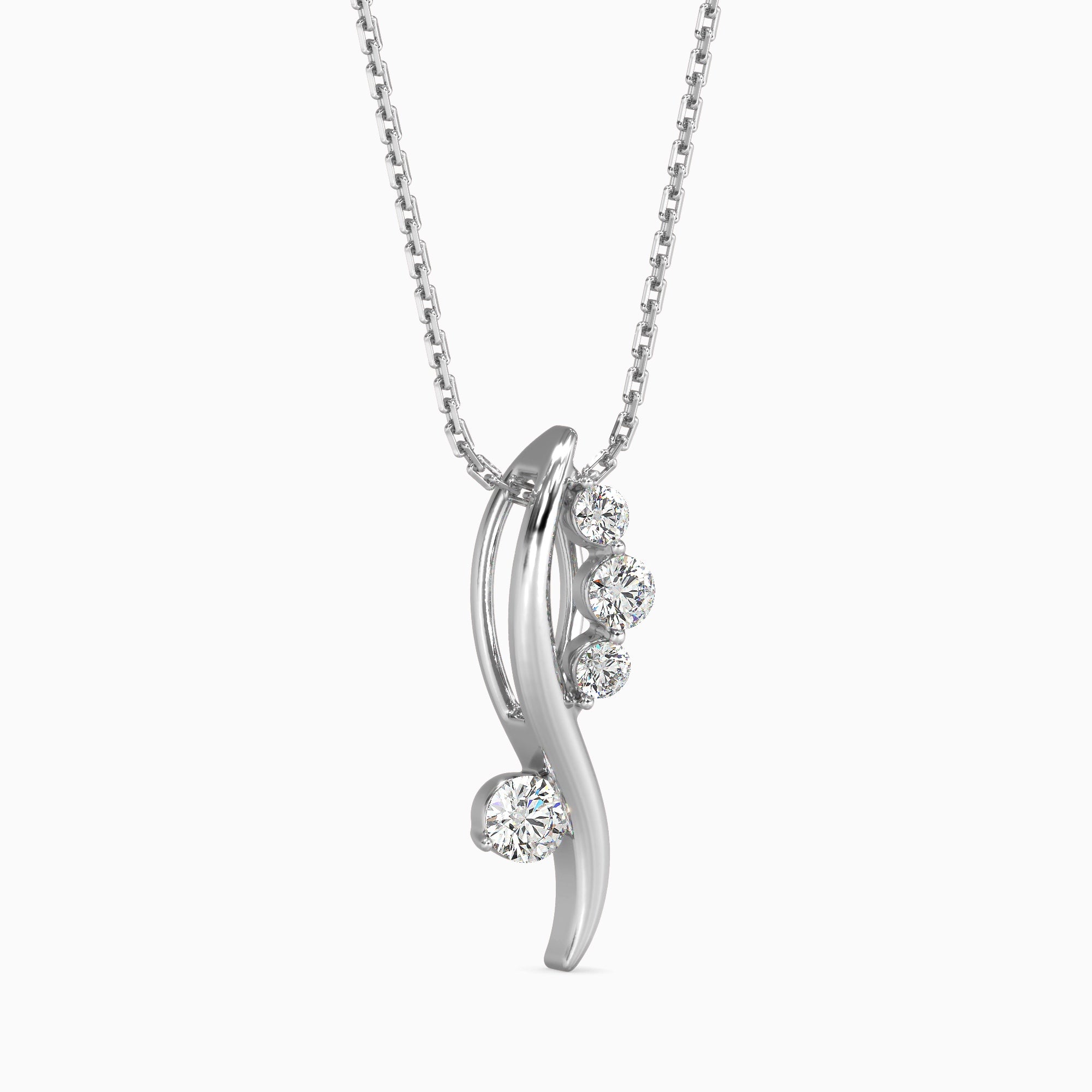 Round Brilliant Cut Lab-Grown Diamond Wave Pendant in White Gold