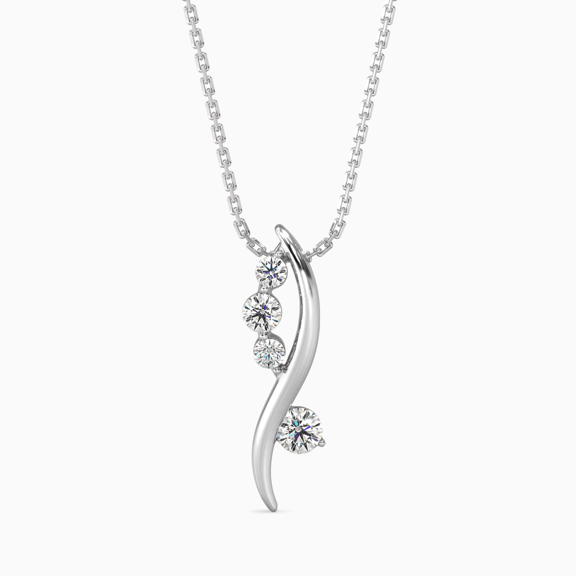 Round Brilliant Cut Lab-Grown Diamond Wave Pendant in White Gold