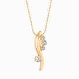 Round Brilliant Cut Lab-Grown Diamond Wave Pendant in Yellow Gold
