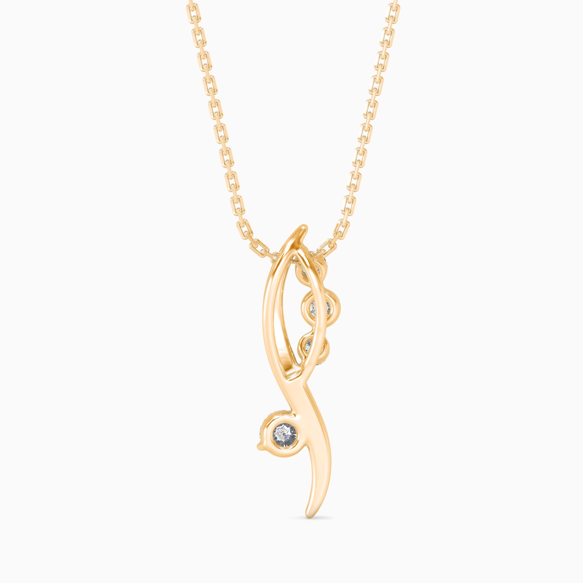 Round Brilliant Cut Lab-Grown Diamond Wave Pendant in Yellow Gold