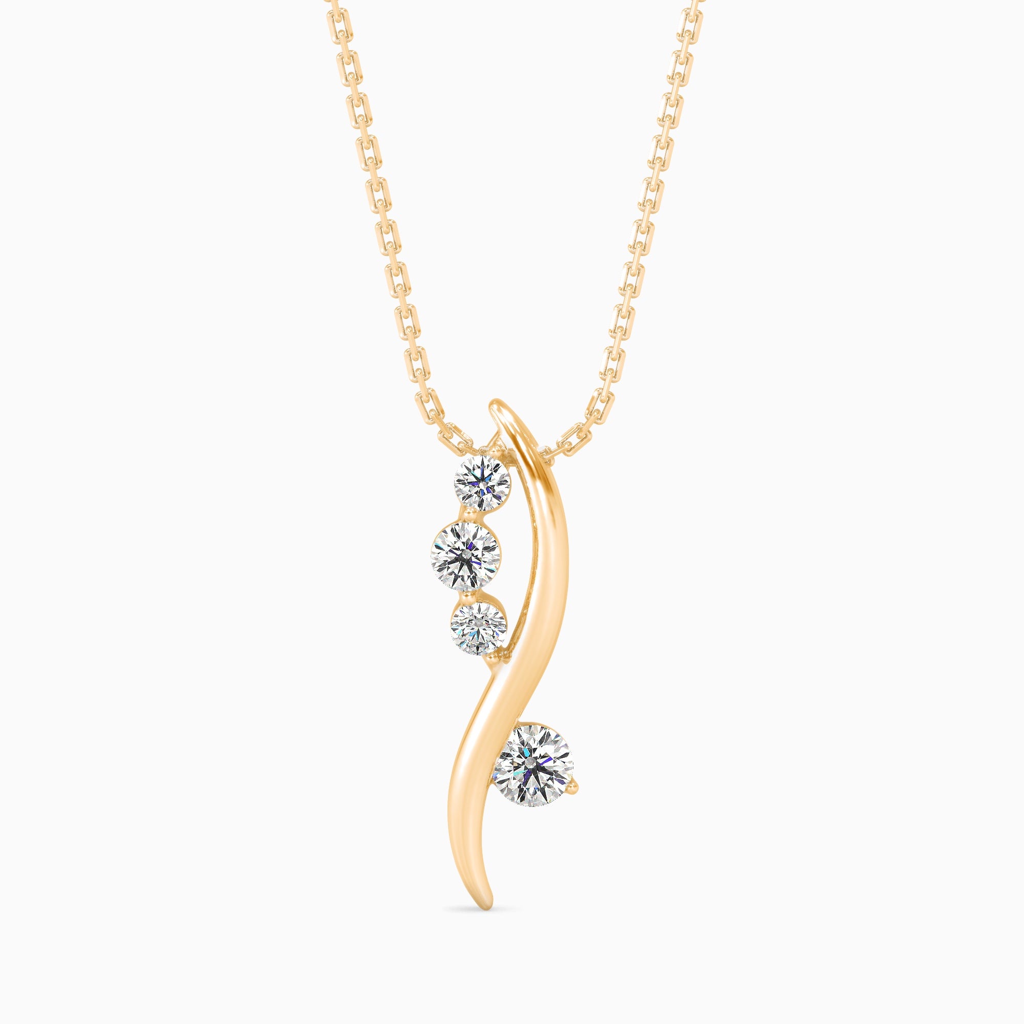 Round Brilliant Cut Lab-Grown Diamond Wave Pendant in Yellow Gold