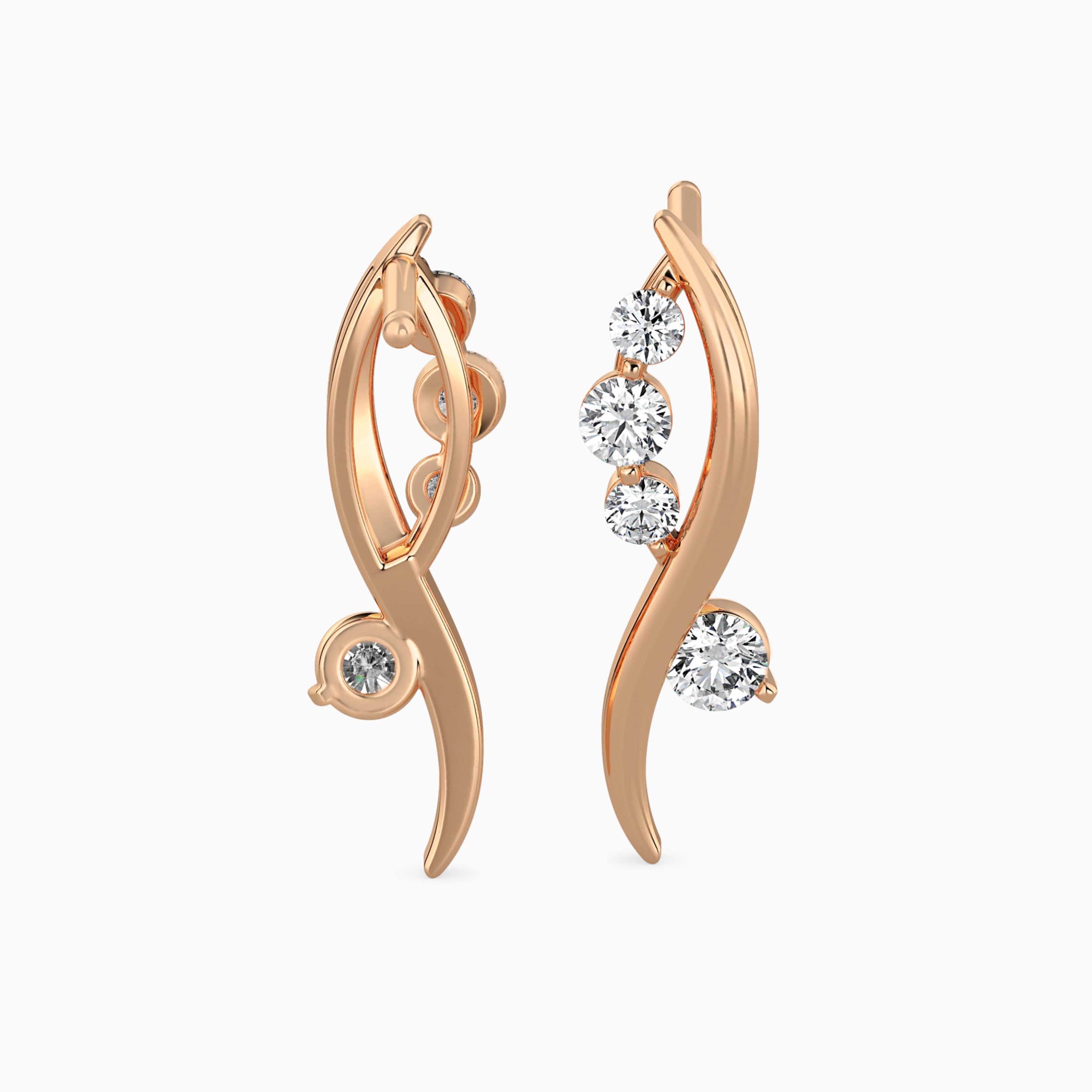 Round Brilliant Cut Lab-Grown Diamond Wave Stud Earrings in Rose Gold Back View