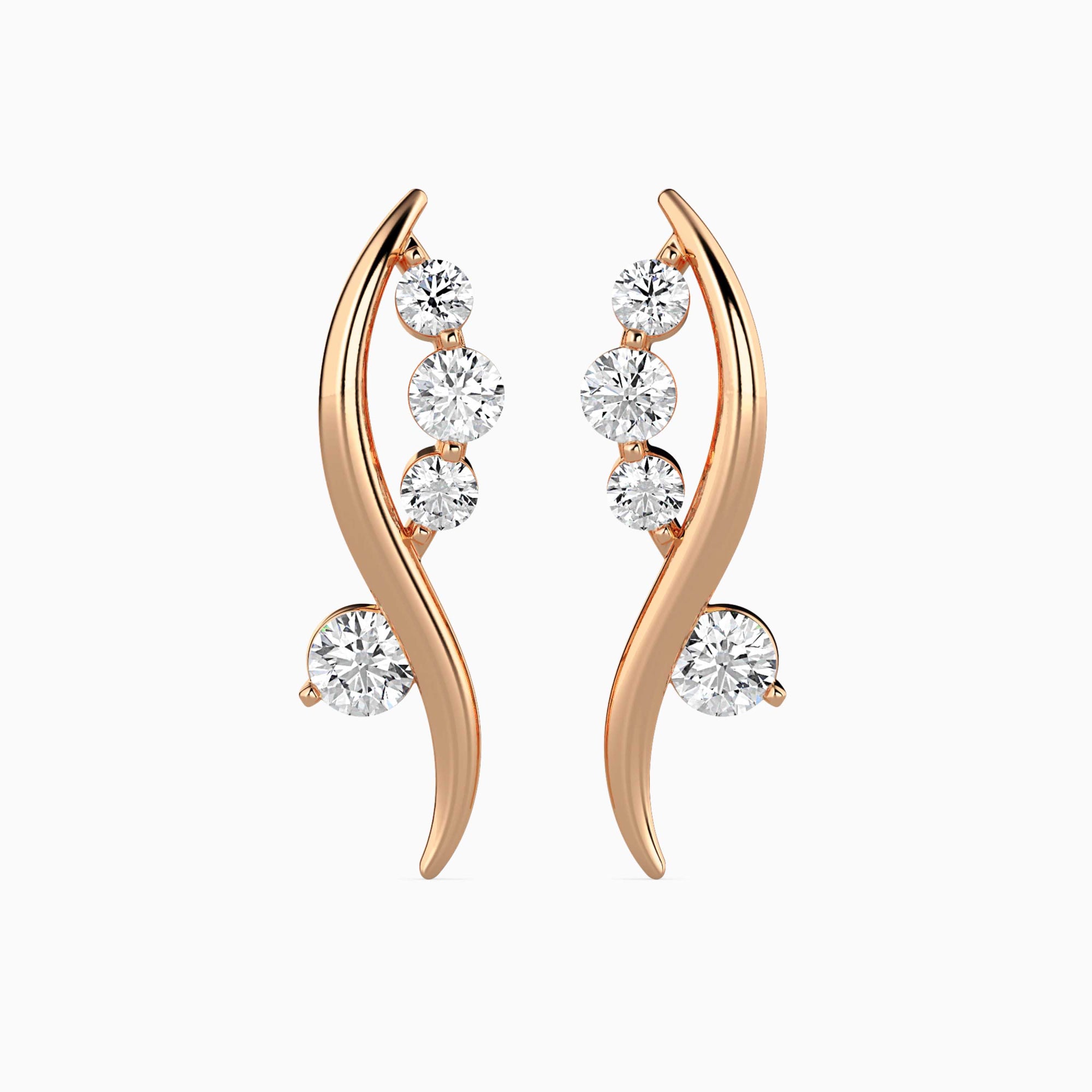 Round Brilliant Cut Lab-Grown Diamond Wave Stud Earrings in Rose Gold Front View