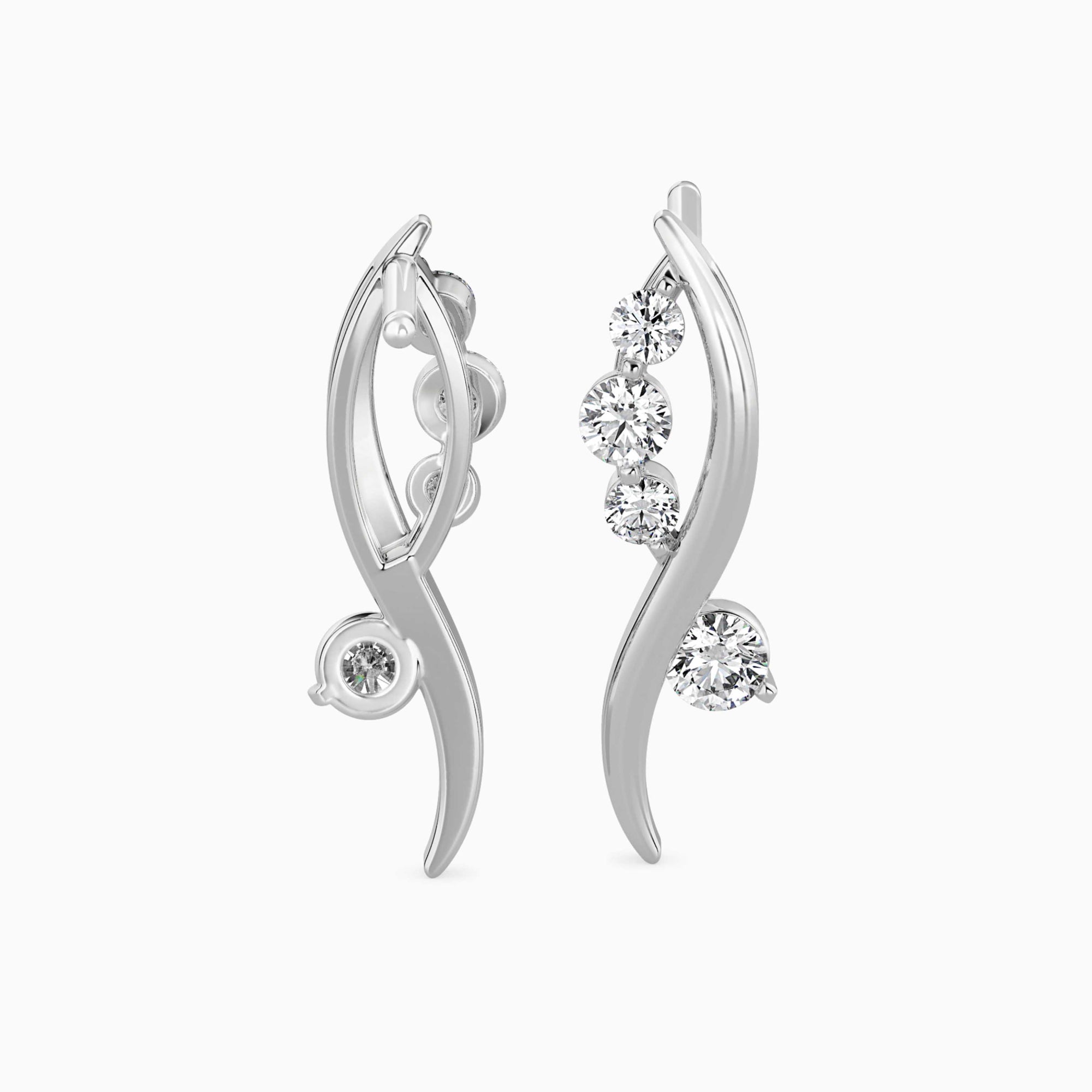 Round Brilliant Cut Lab-Grown Diamond Wave Stud Earrings in White Gold Back View