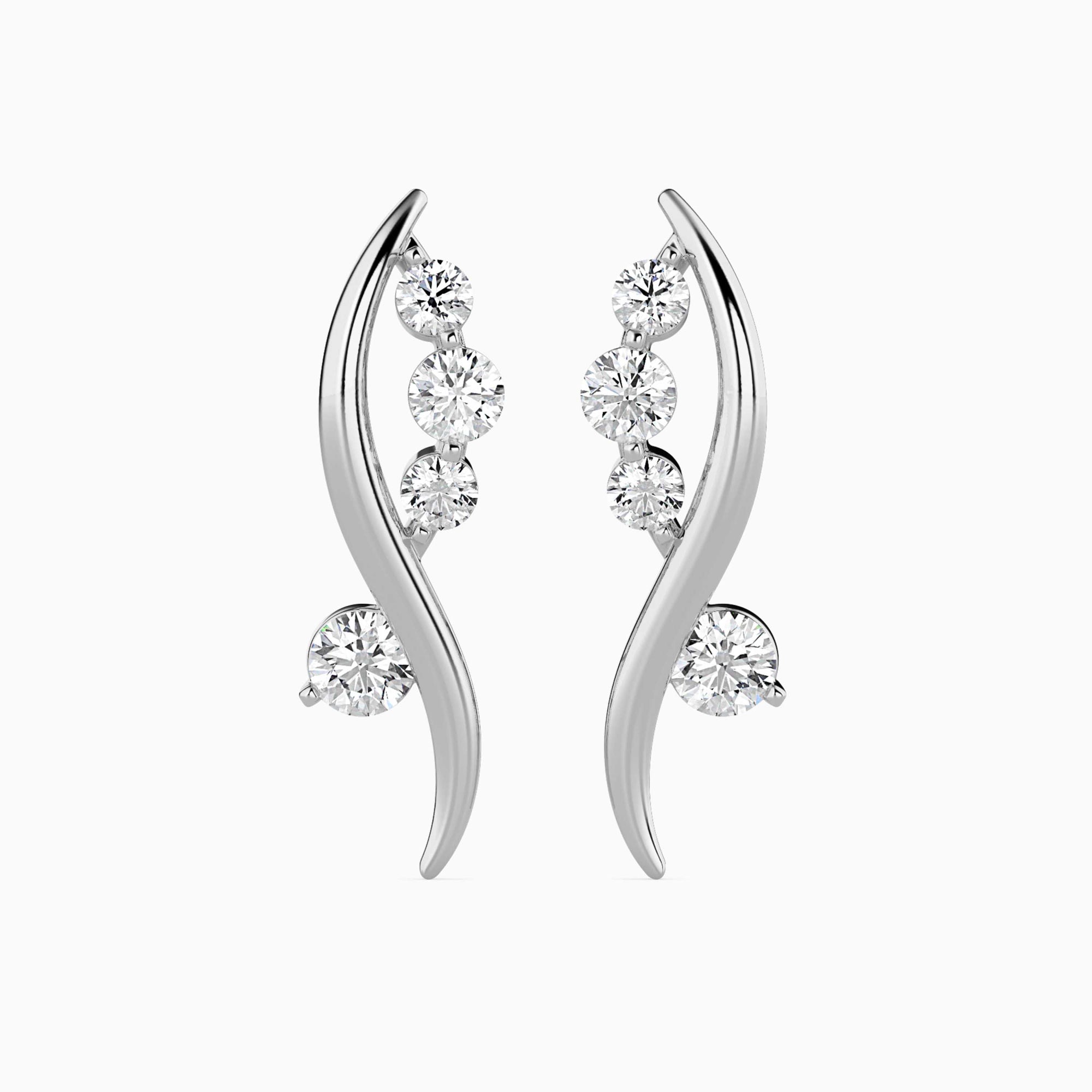 Round Brilliant Cut Lab-Grown Diamond Wave Stud Earrings in White Gold Front View