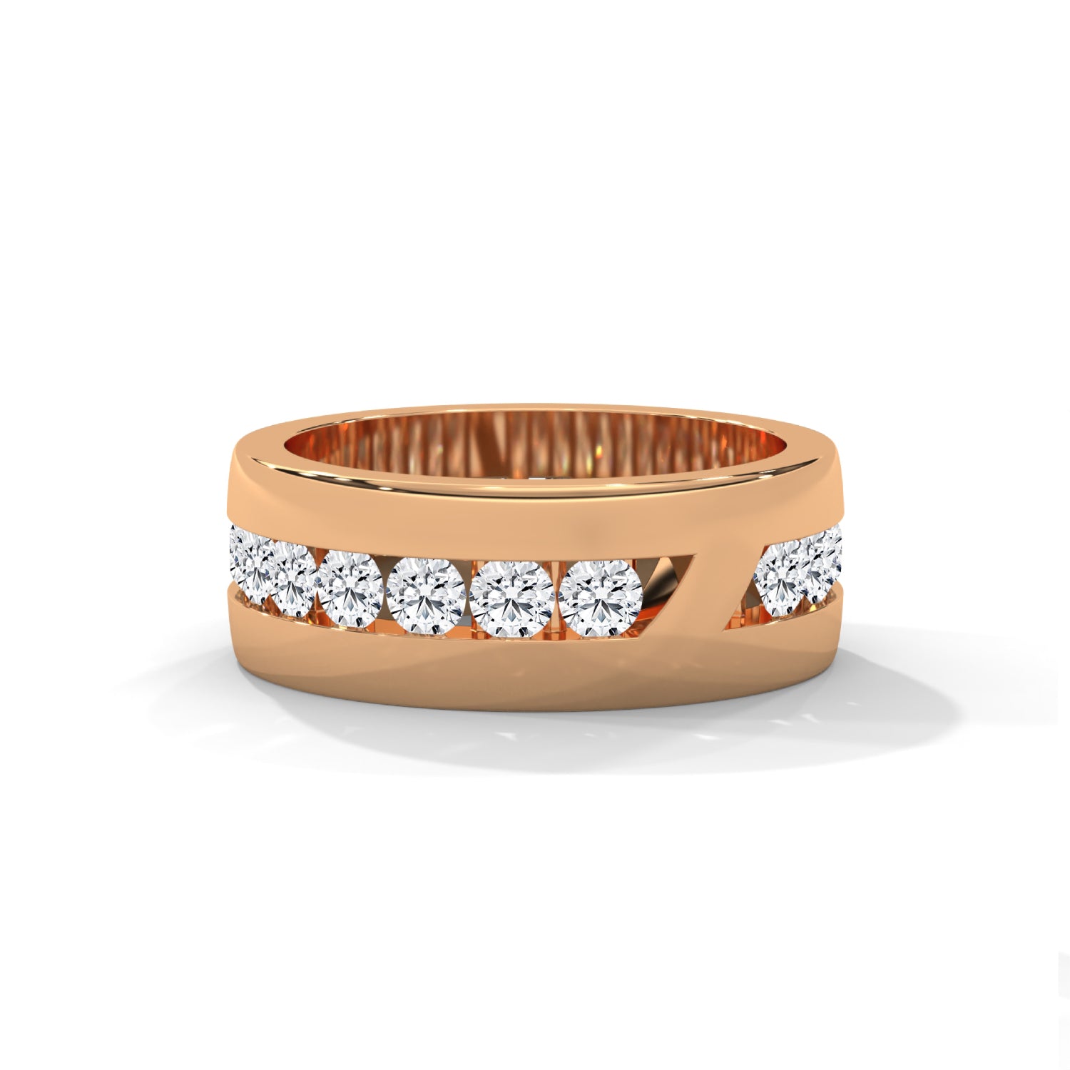 Round Brilliant Cut Lab-Grown Diamond Wide Wedding Ring in Rose Gold