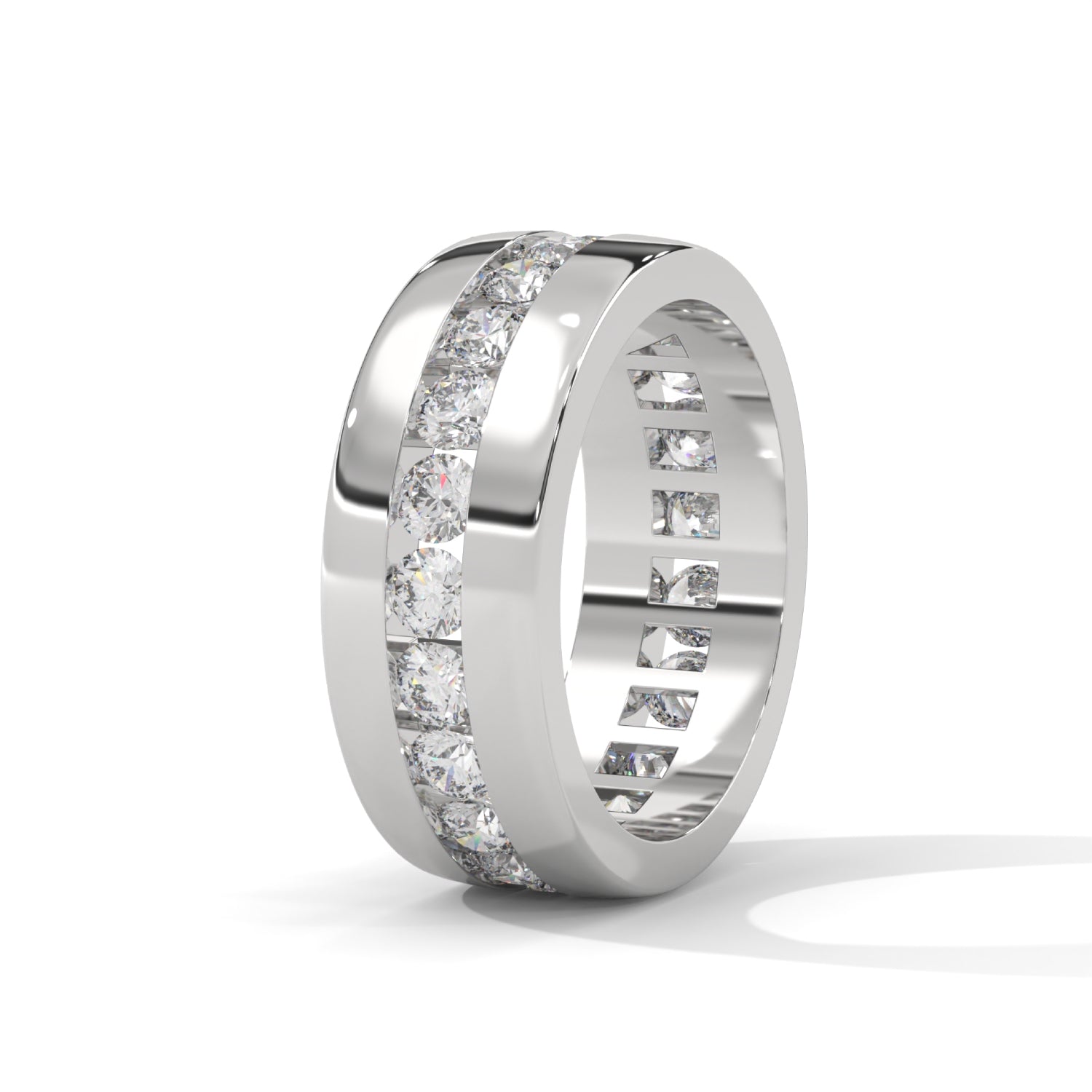 Round Brilliant Cut Lab-Grown Diamond Wide Wedding Ring in White Gold