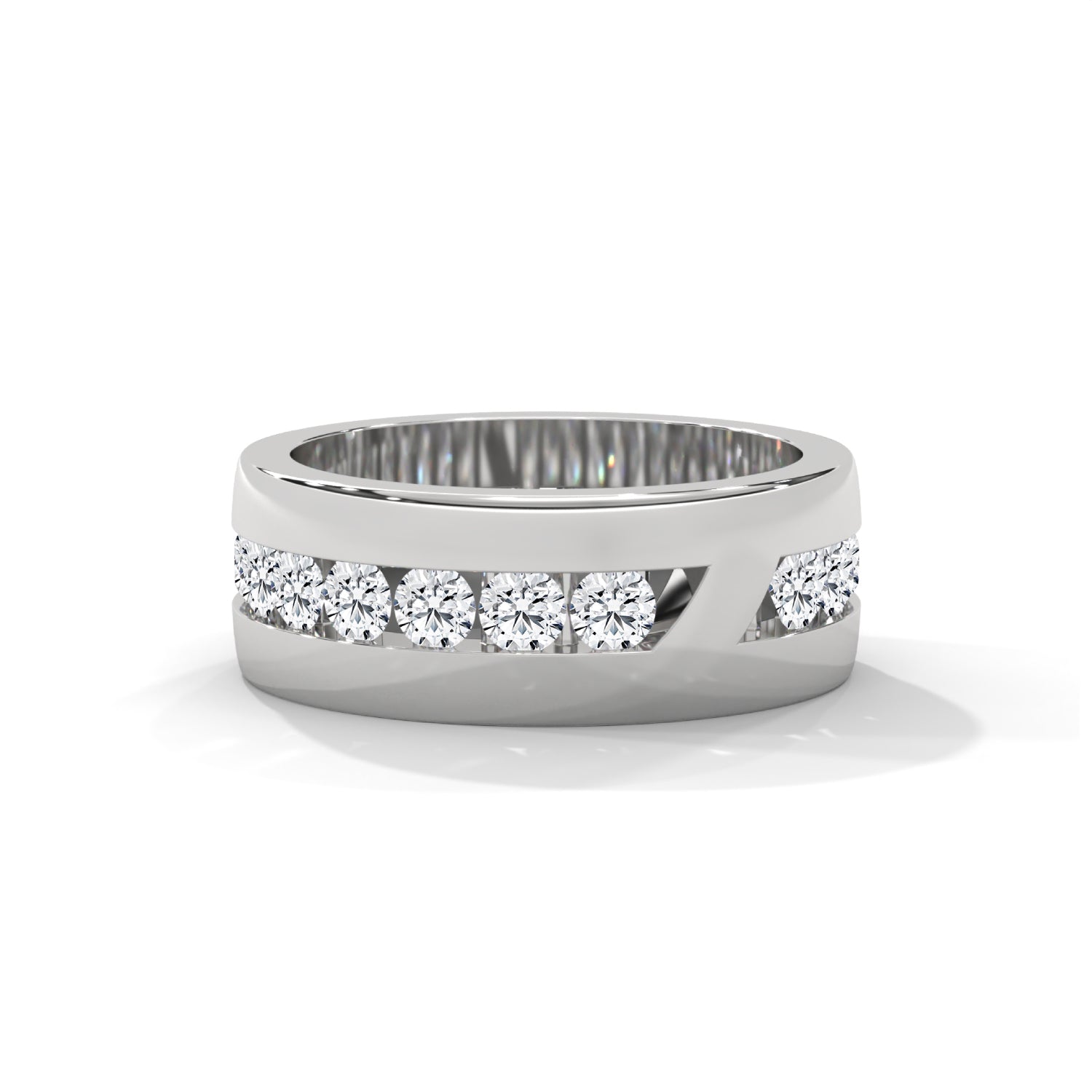 Round Brilliant Cut Lab-Grown Diamond Wide Wedding Ring in White Gold