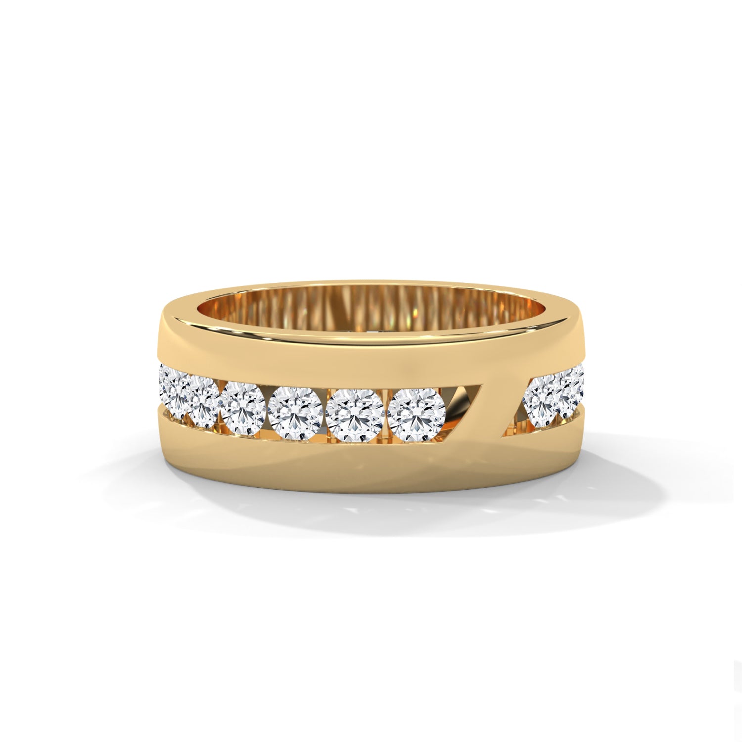 Round Brilliant Cut Lab-Grown Diamond Wide Wedding Ring in Yellow Gold