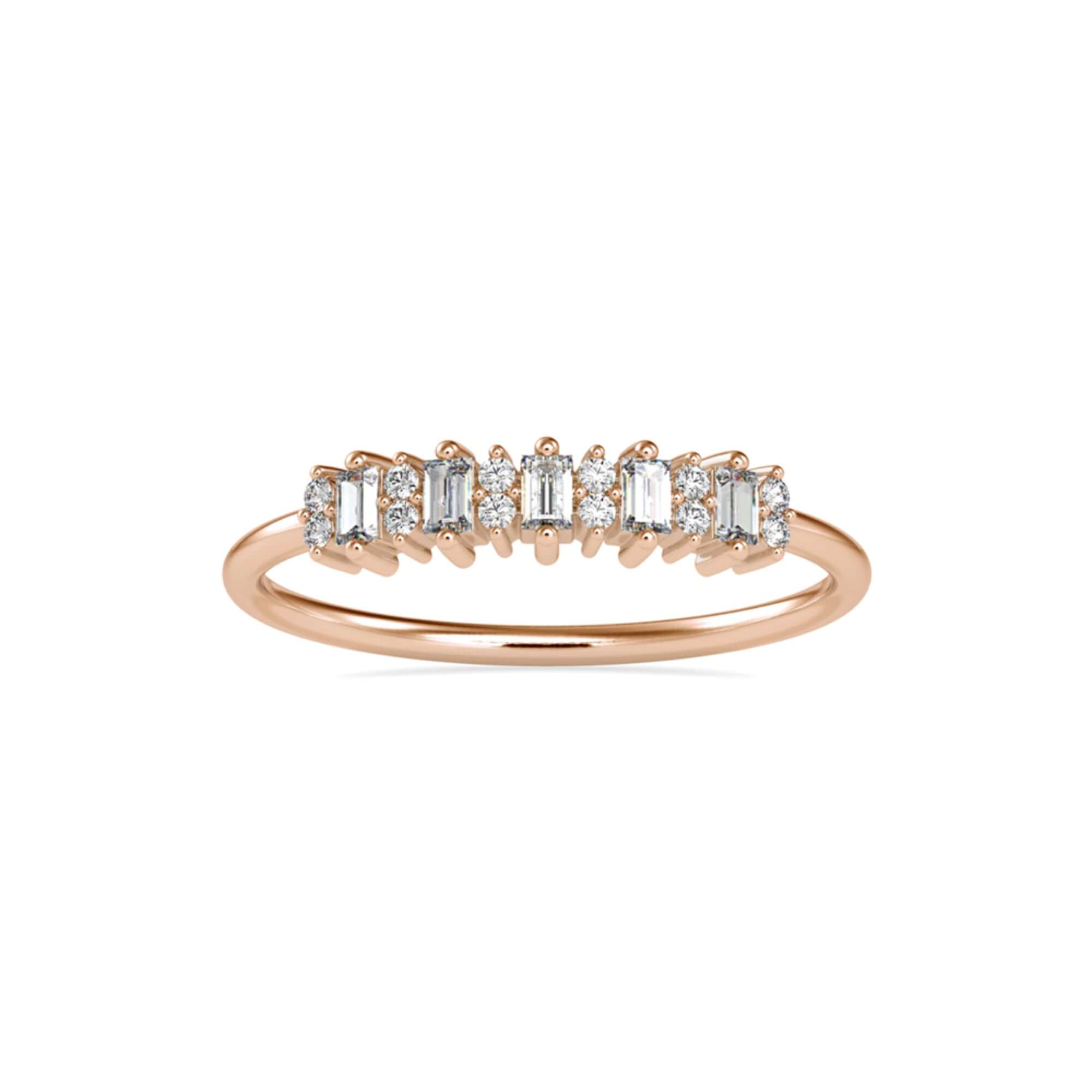 Round Brilliant and Baguette Cut Lab-Grown Diamond Stackable Ring in Rose Gold