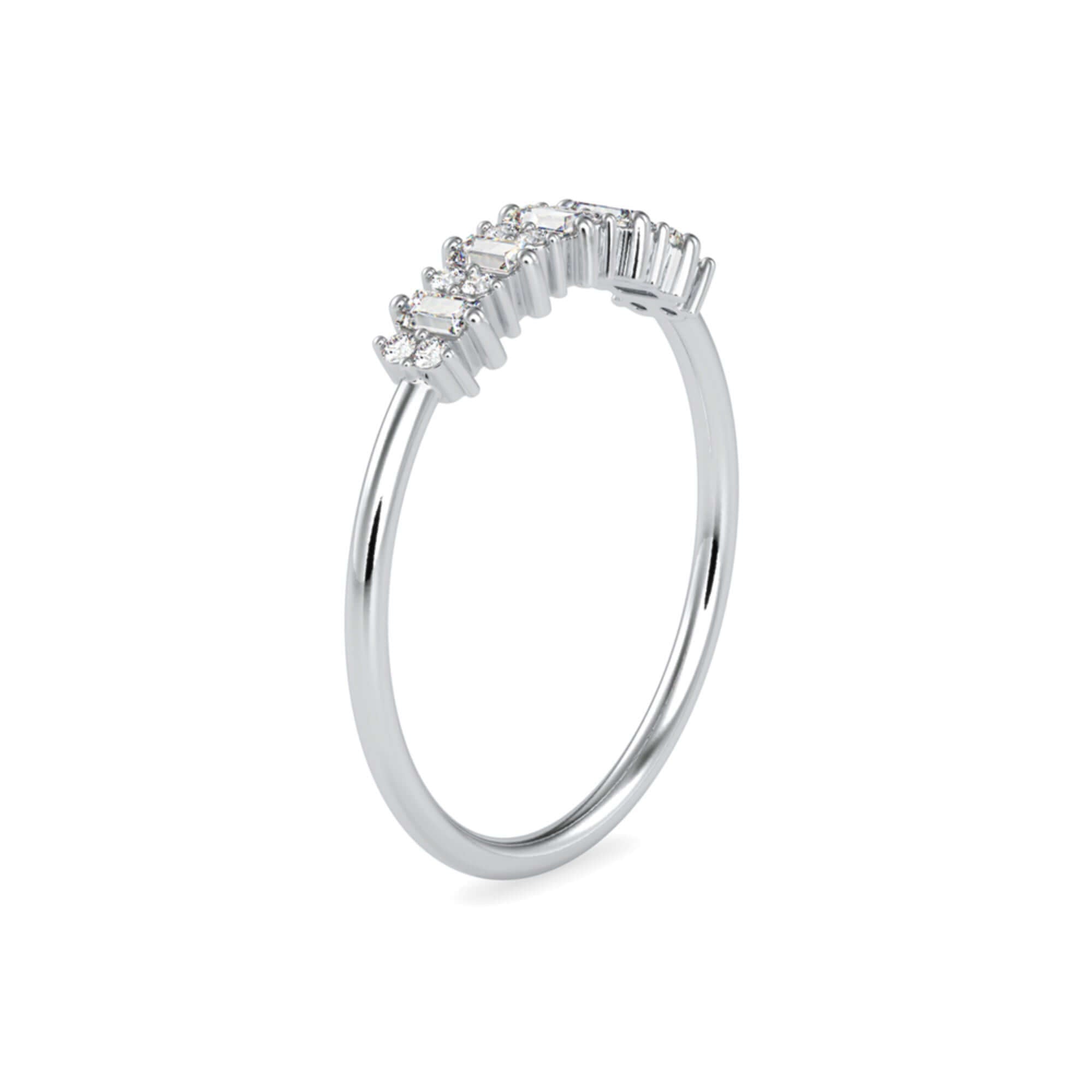 Round Brilliant and Baguette Cut Lab-Grown Diamond Stackable Ring in White Gold