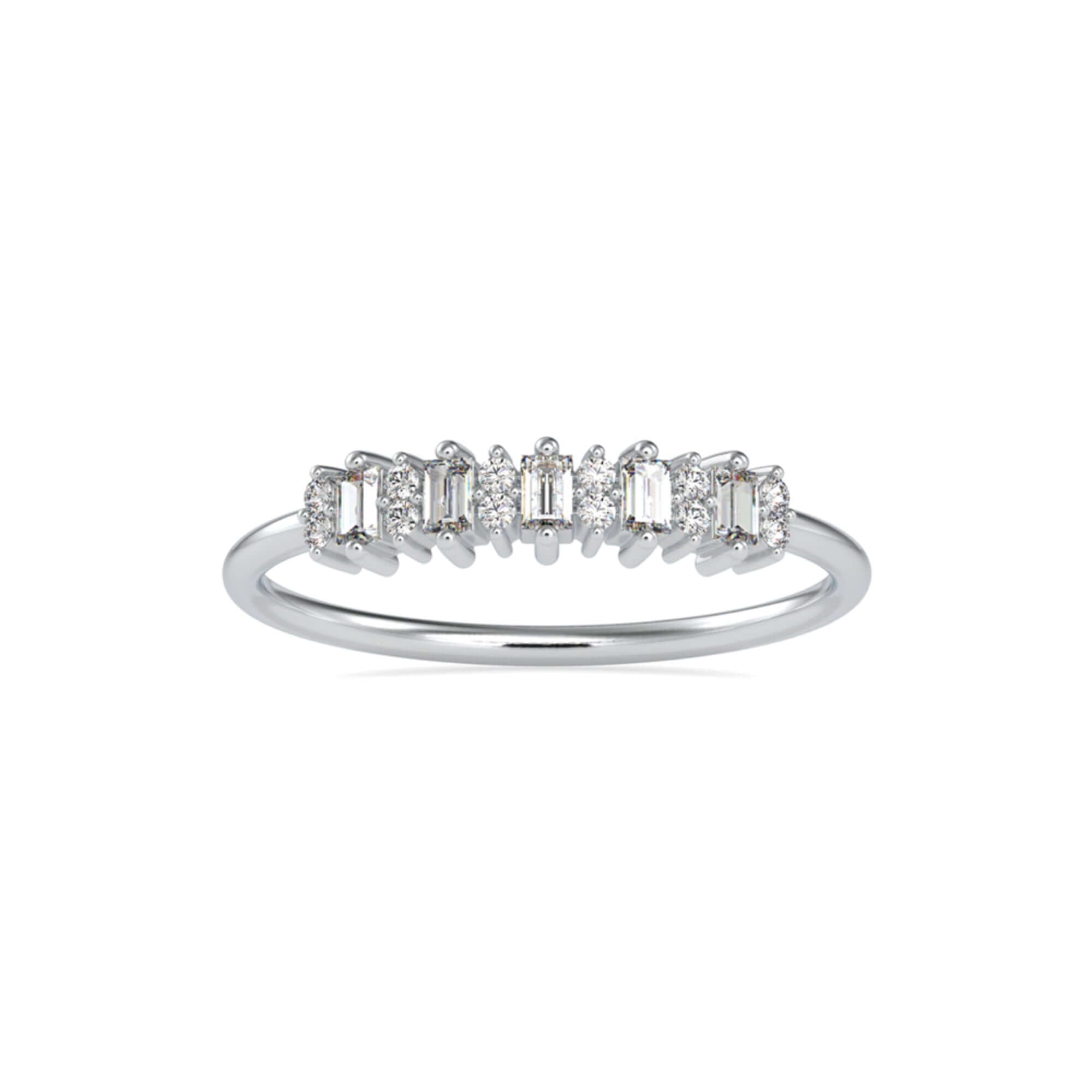 Round Brilliant and Baguette Cut Lab-Grown Diamond Stackable Ring in White Gold