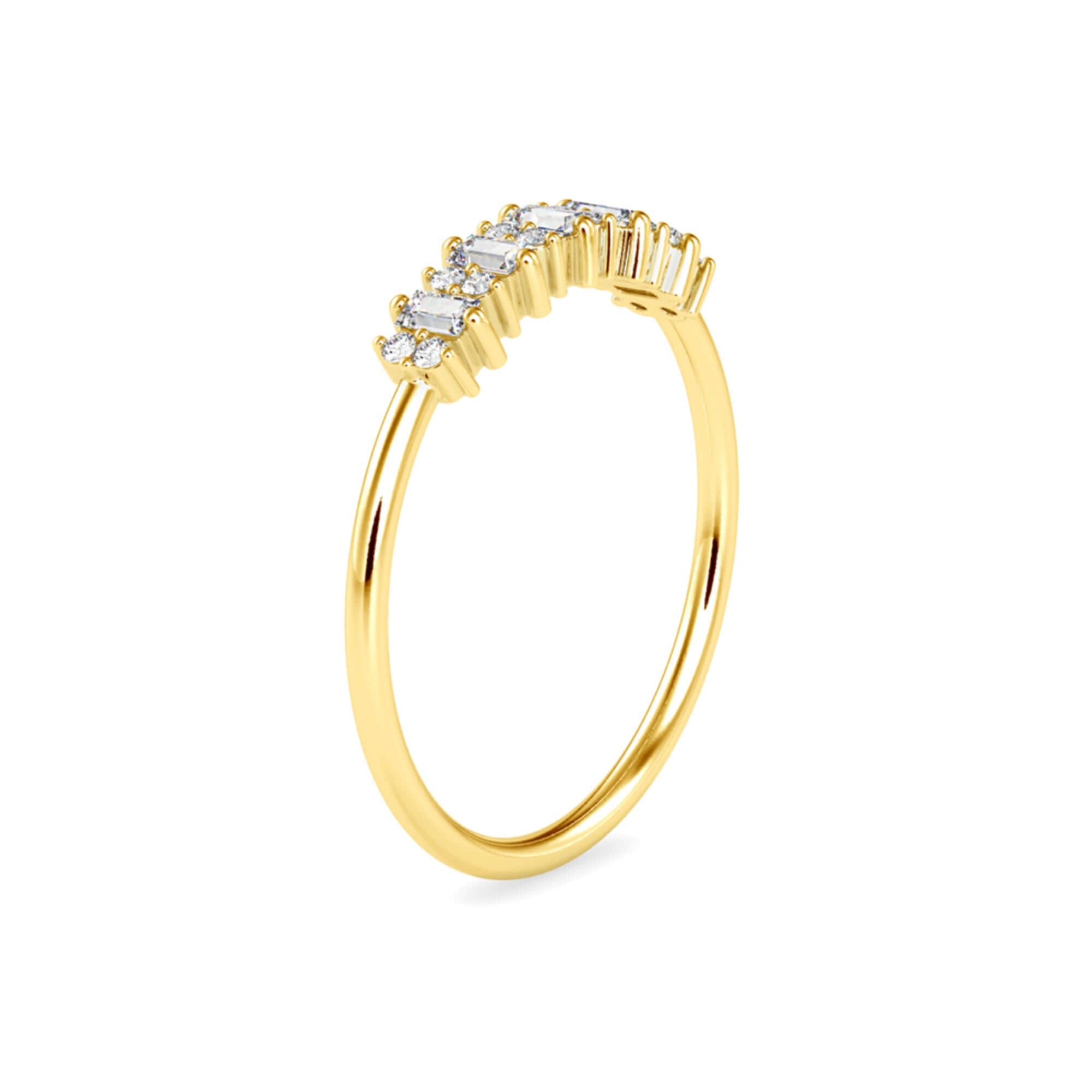 Round Brilliant and Baguette Cut Lab-Grown Diamond Stackable Ring in Yellow Gold