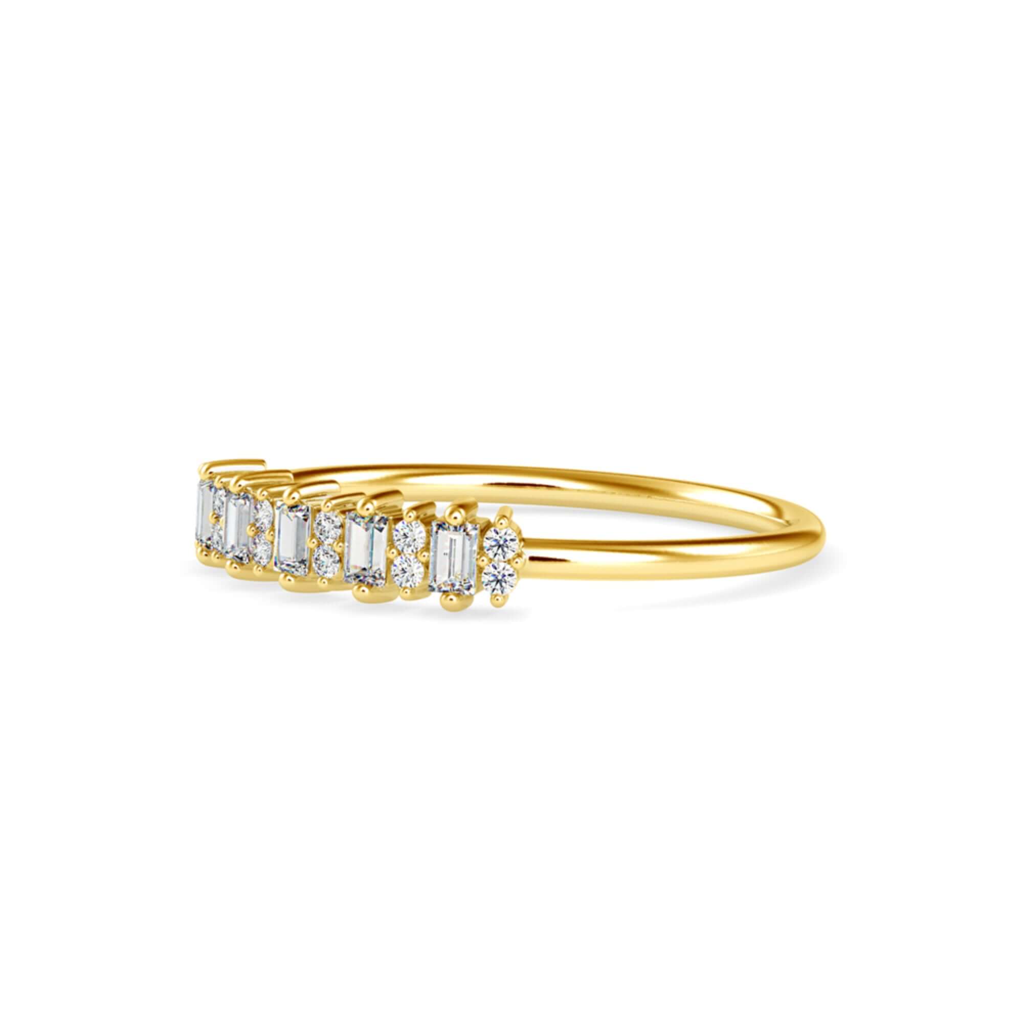 Round Brilliant and Baguette Cut Lab-Grown Diamond Stackable Ring in Yellow Gold