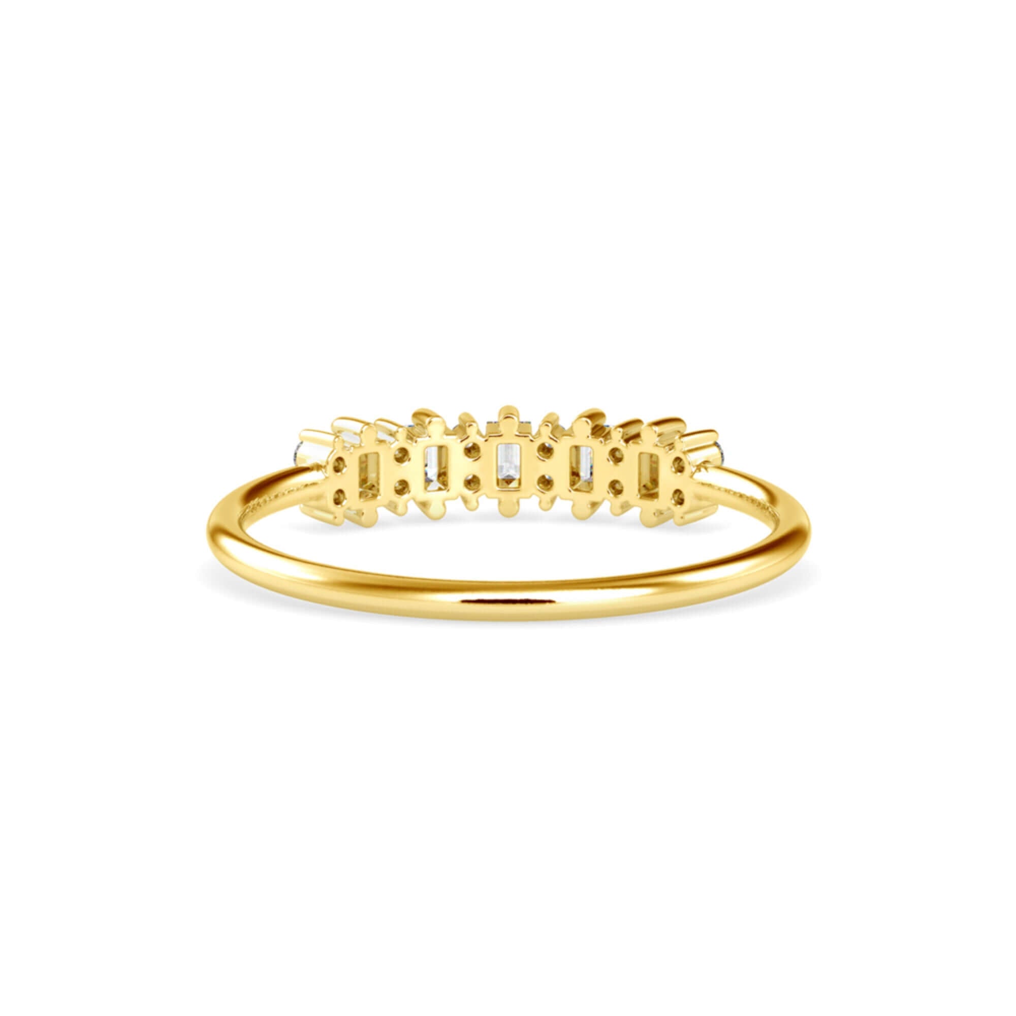 Round Brilliant and Baguette Cut Lab-Grown Diamond Stackable Ring in Yellow Gold