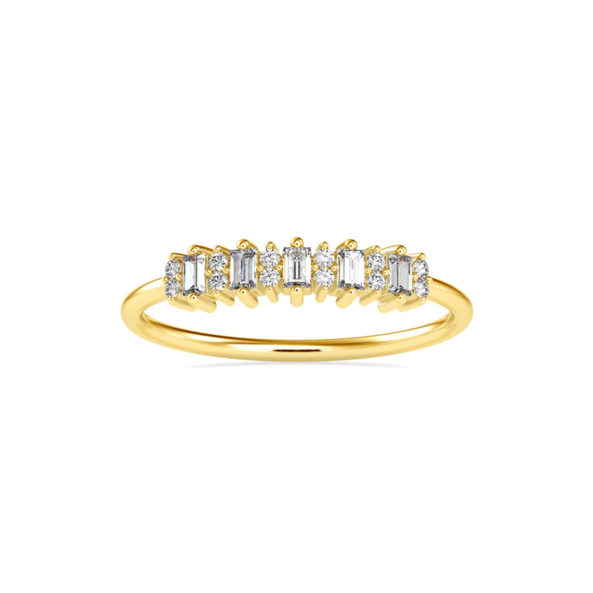 Round Brilliant and Baguette Cut Lab-Grown Diamond Stackable Ring in Yellow Gold