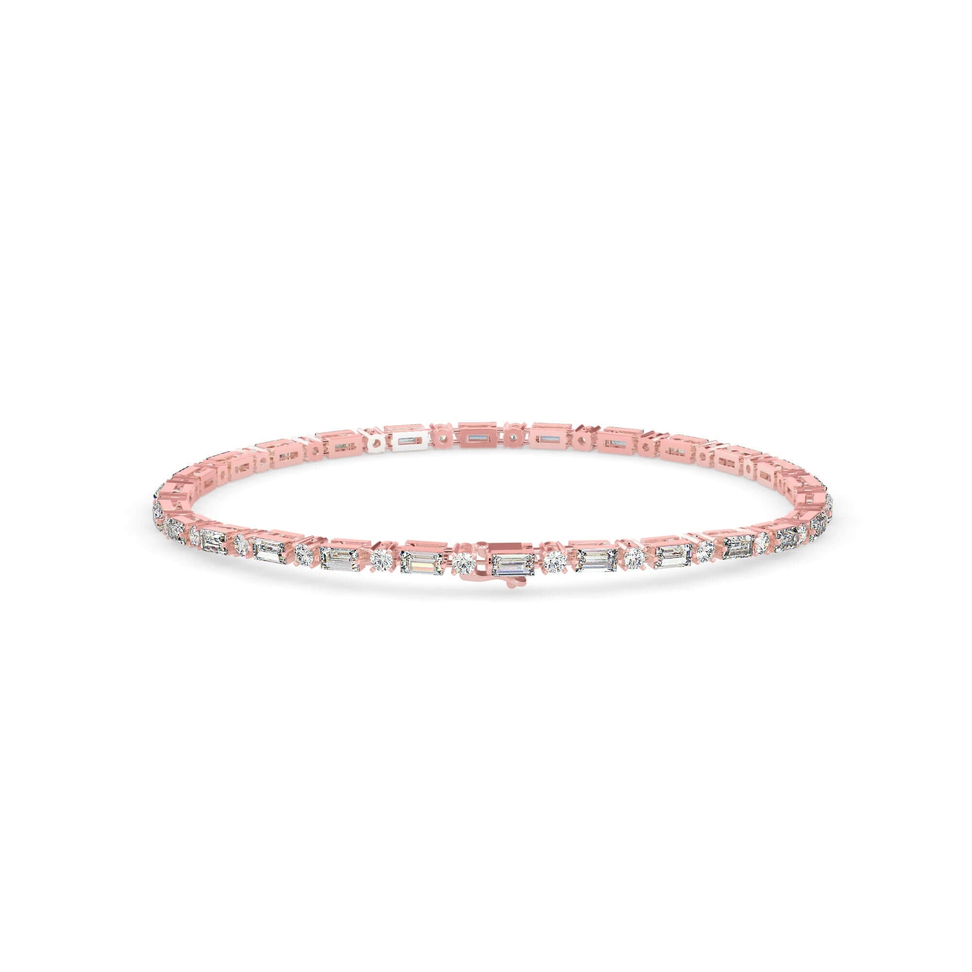 Round Brilliant and Baguette Cut Lab-Grown Diamond Tennis Bracelet in Rose Gold