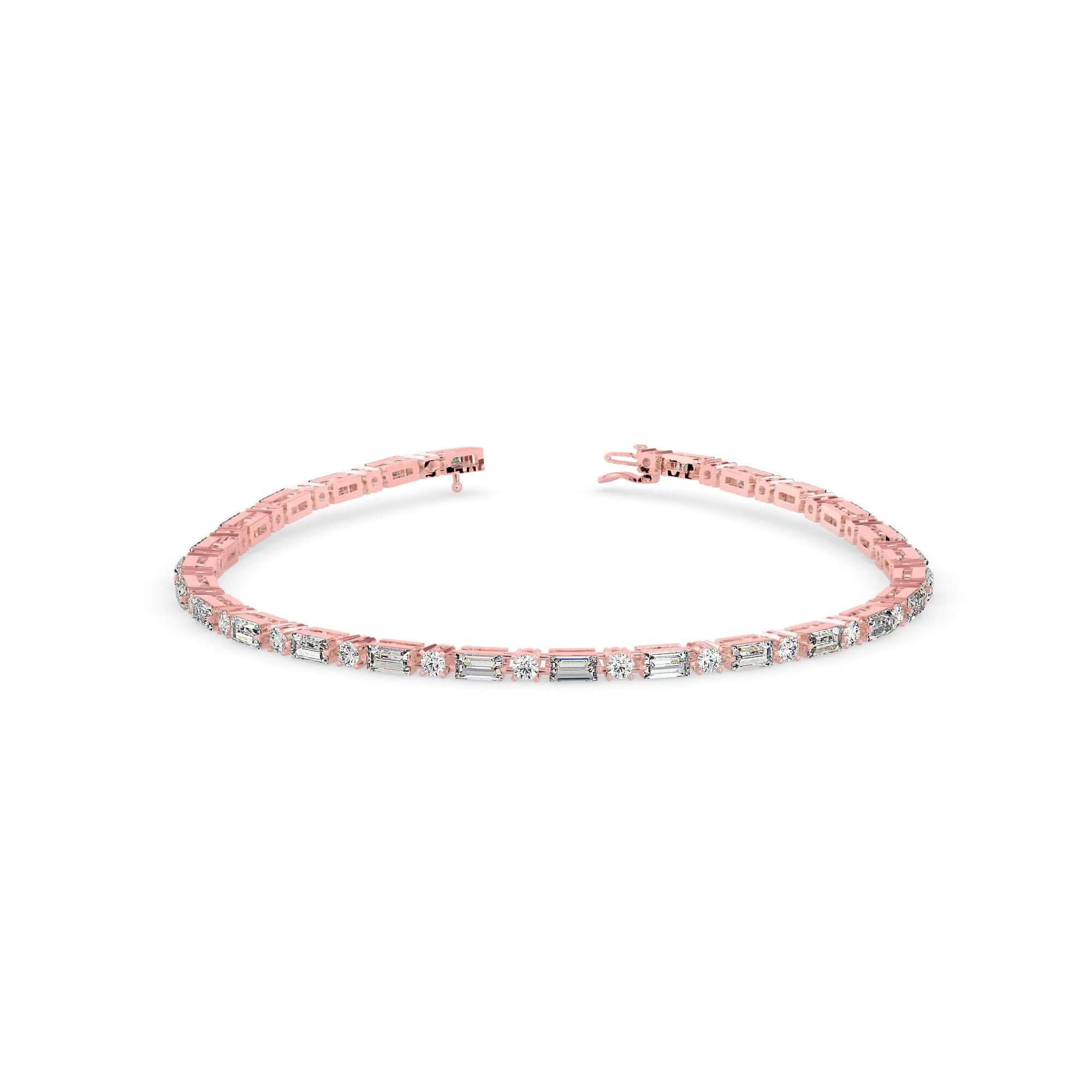 Round Brilliant and Baguette Cut Lab-Grown Diamond Tennis Bracelet in Rose Gold