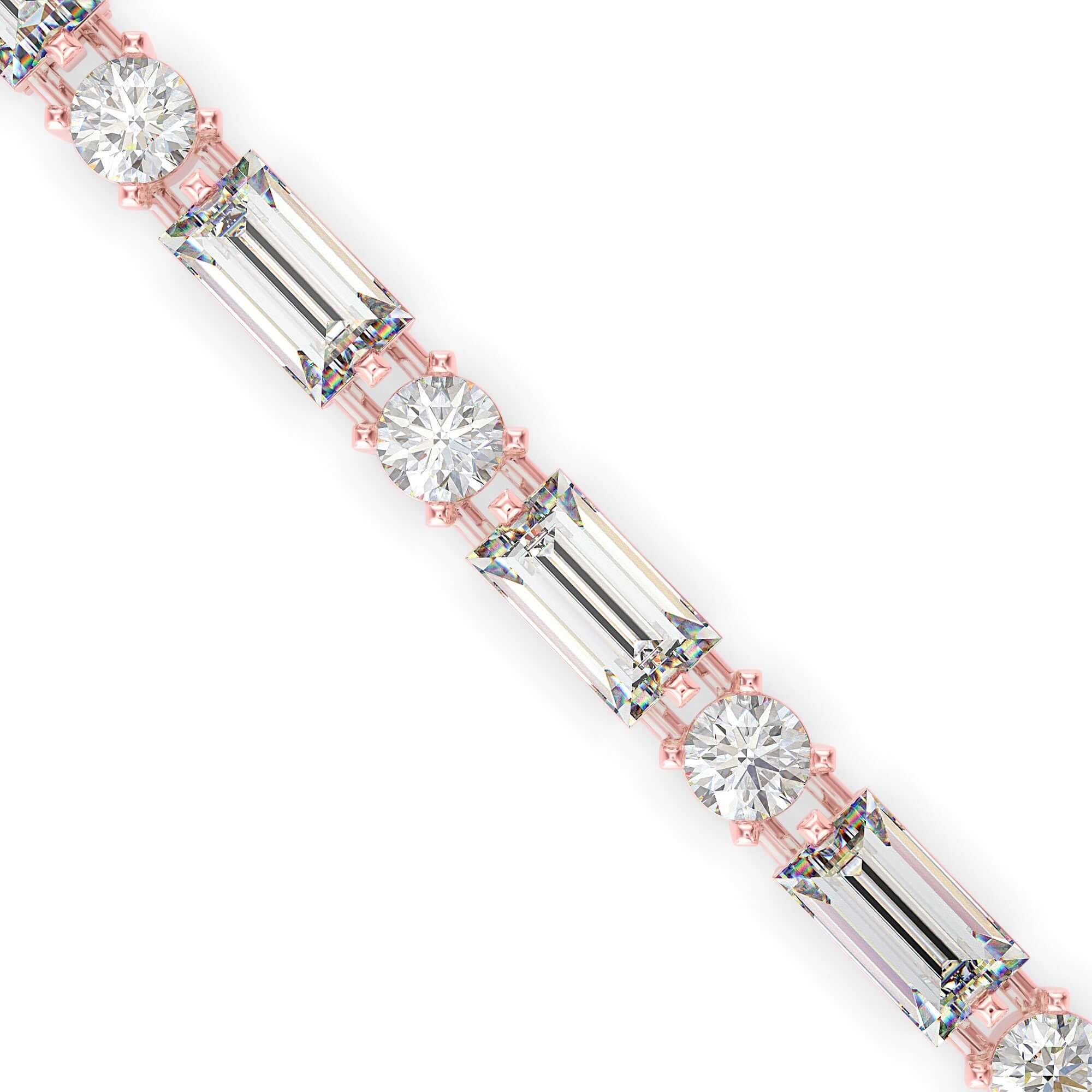 Round Brilliant and Baguette Cut Lab-Grown Diamond Tennis Bracelet in Rose Gold