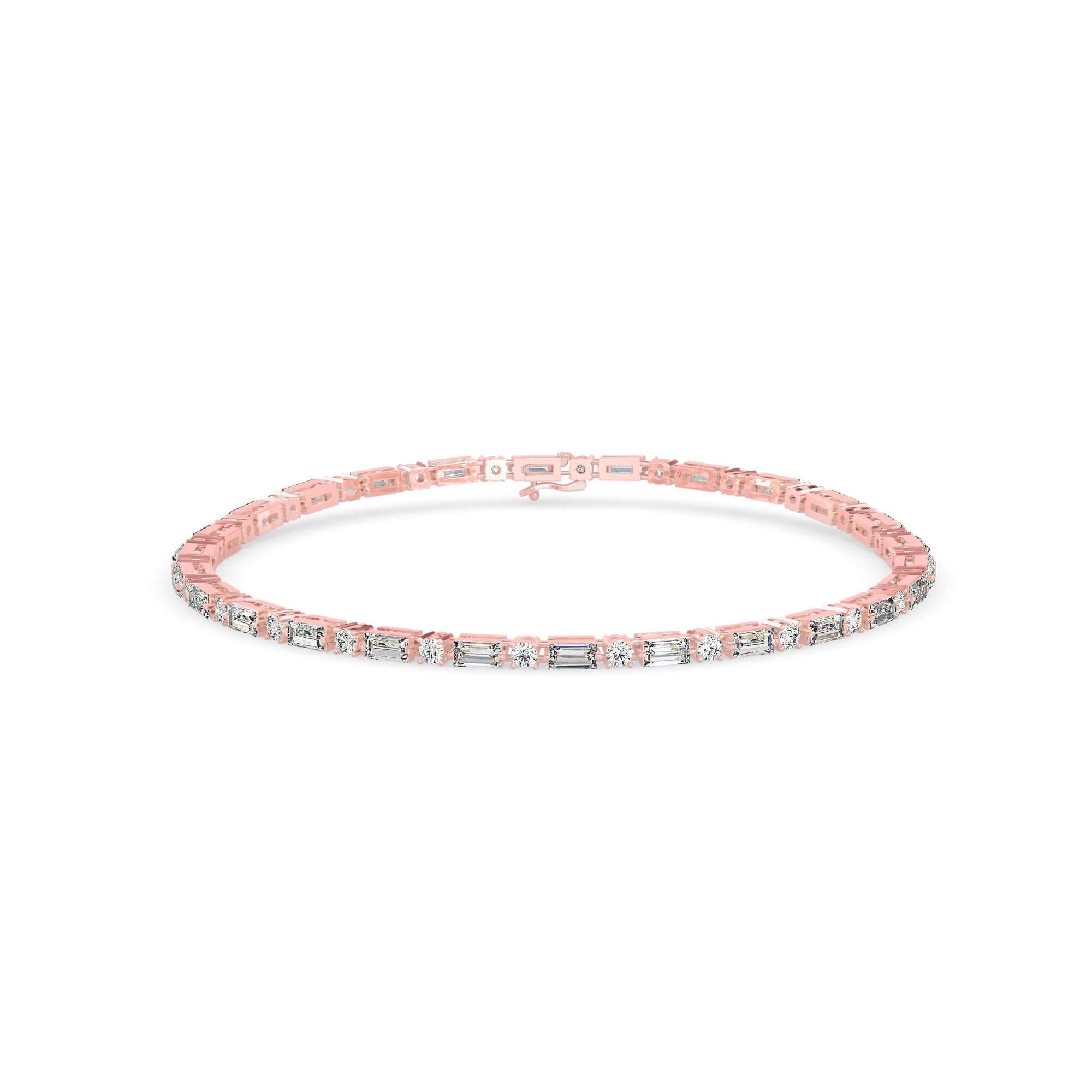 Round Brilliant and Baguette Cut Lab-Grown Diamond Tennis Bracelet in Rose Gold