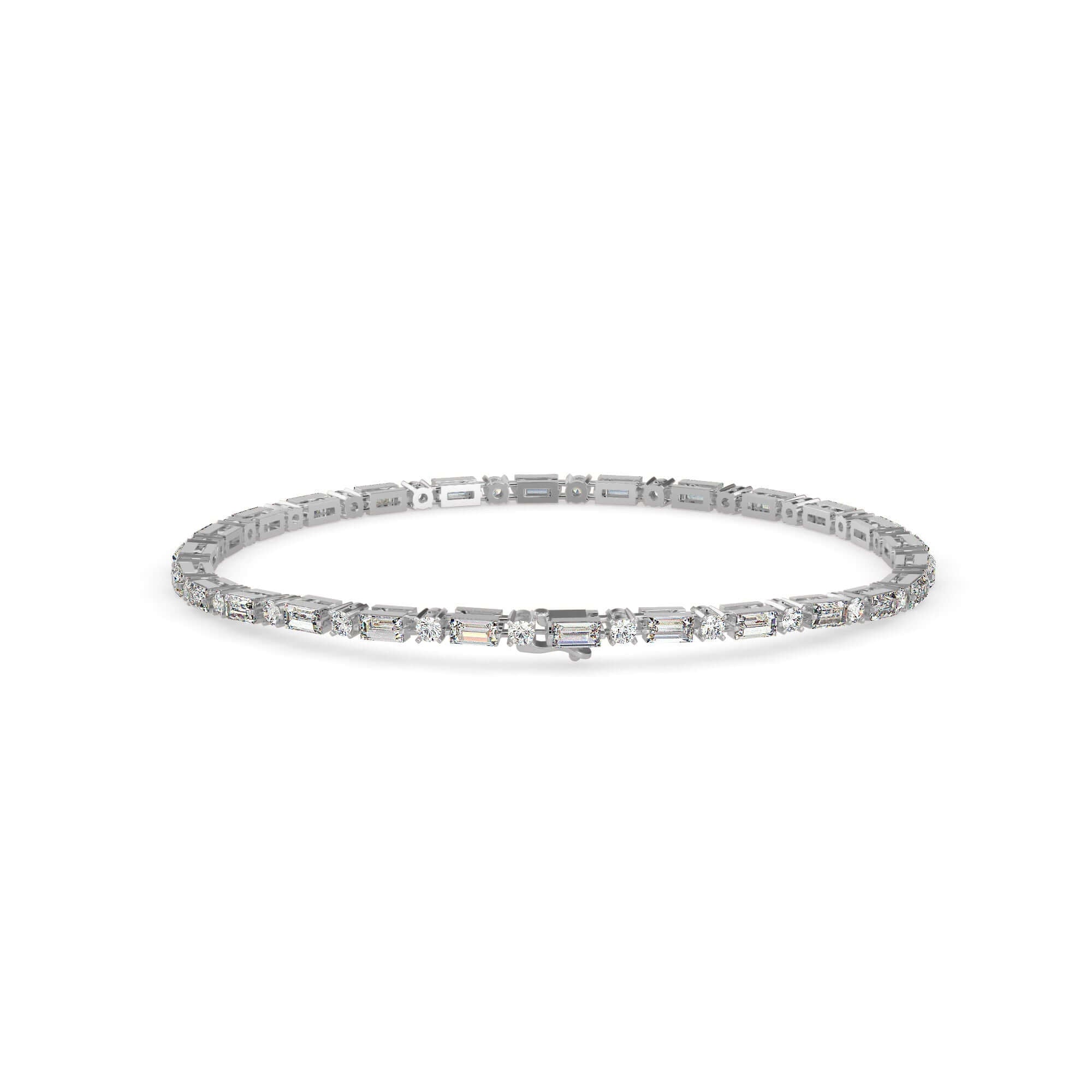 Round Brilliant and Baguette Cut Lab-Grown Diamond Tennis Bracelet in White Gold