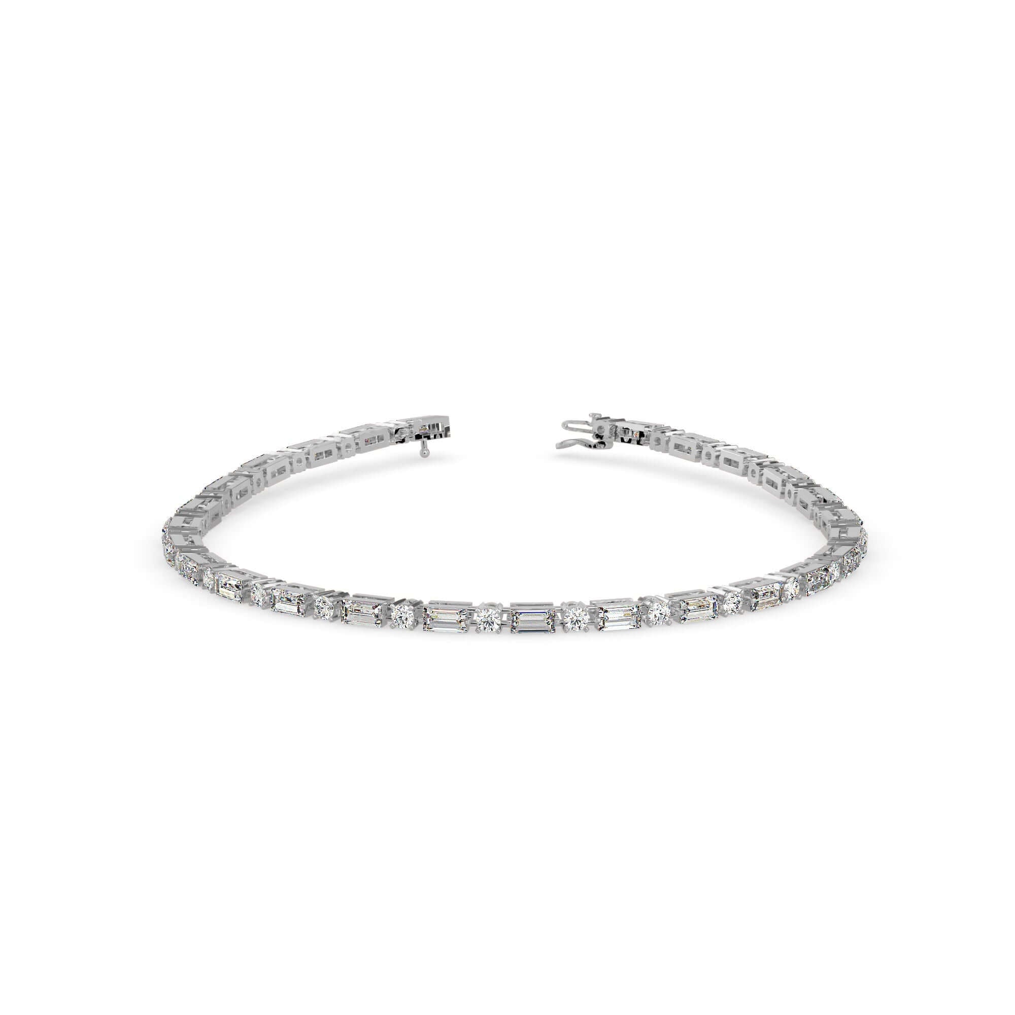 Round Brilliant and Baguette Cut Lab-Grown Diamond Tennis Bracelet in White Gold