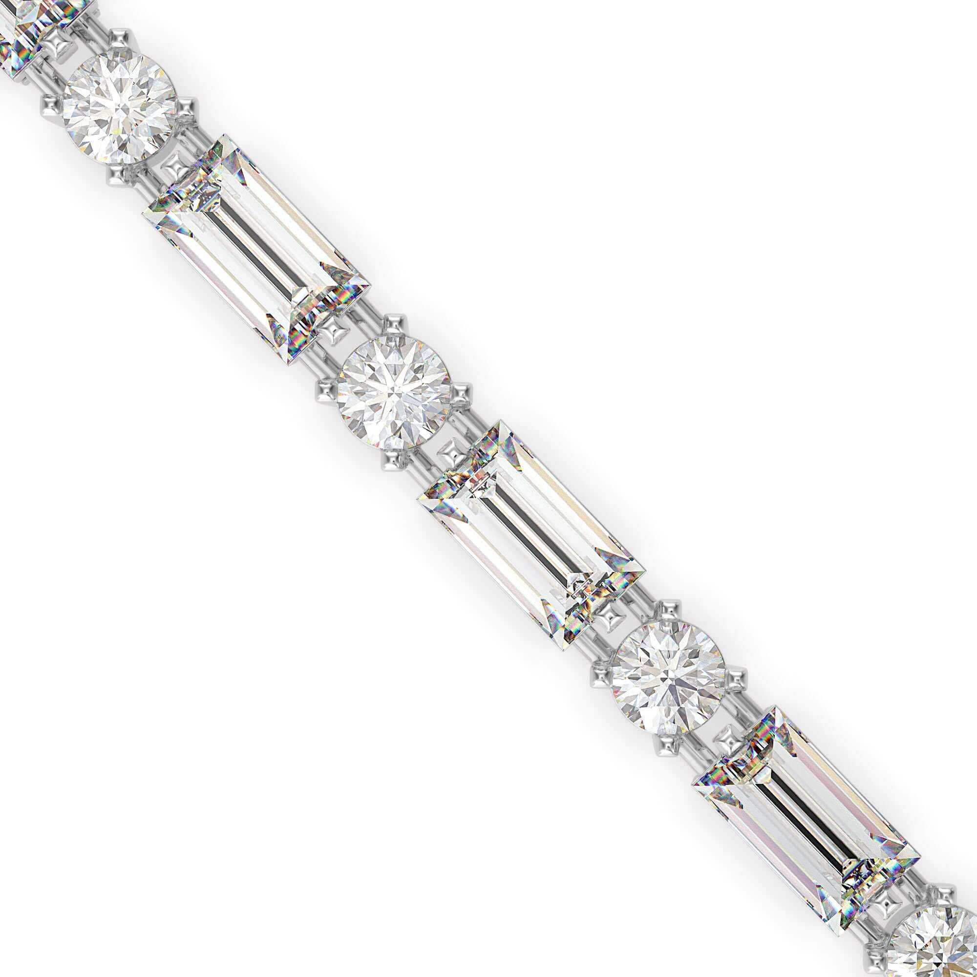 Round Brilliant and Baguette Cut Lab-Grown Diamond Tennis Bracelet in White Gold