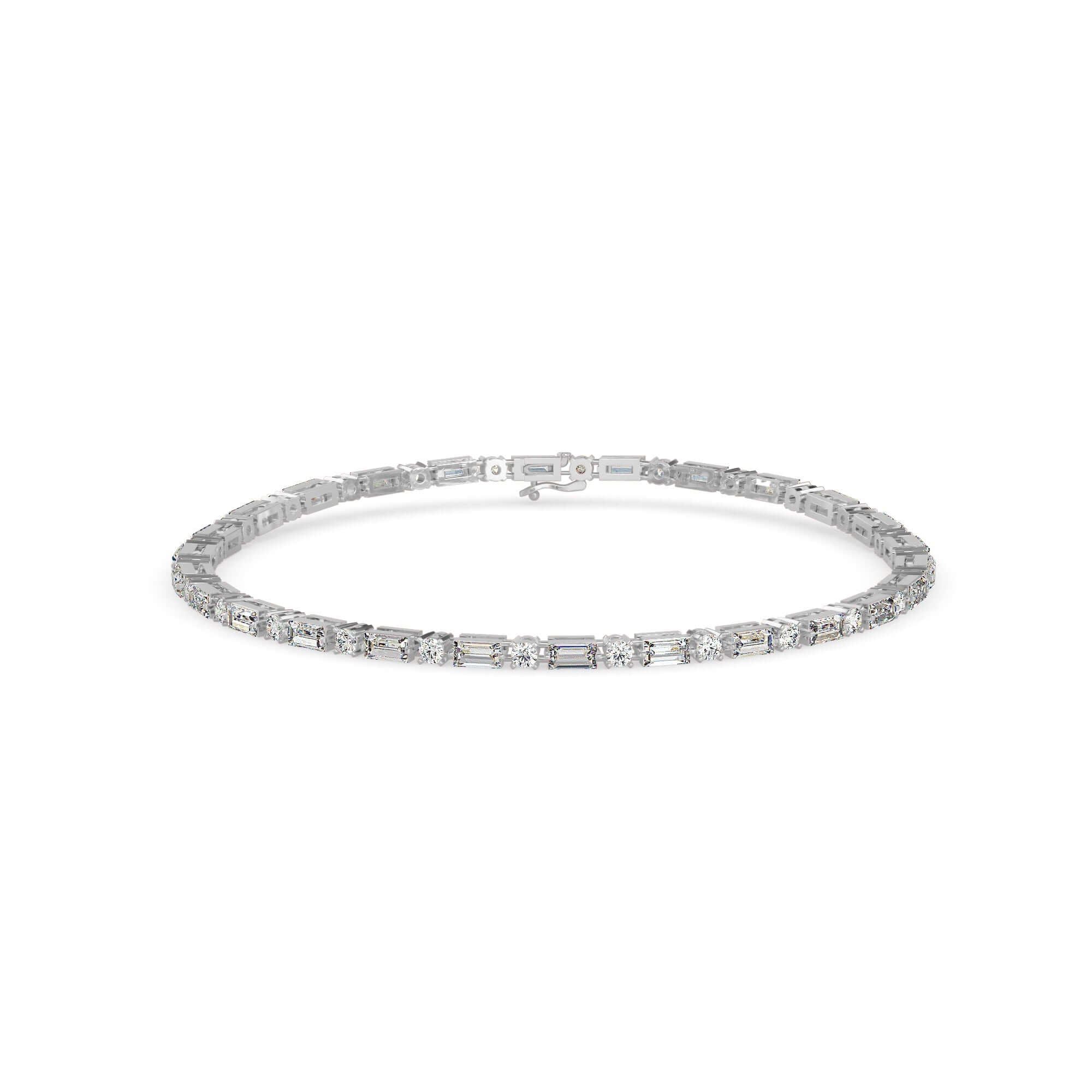 Round Brilliant and Baguette Cut Lab-Grown Diamond Tennis Bracelet in White Gold