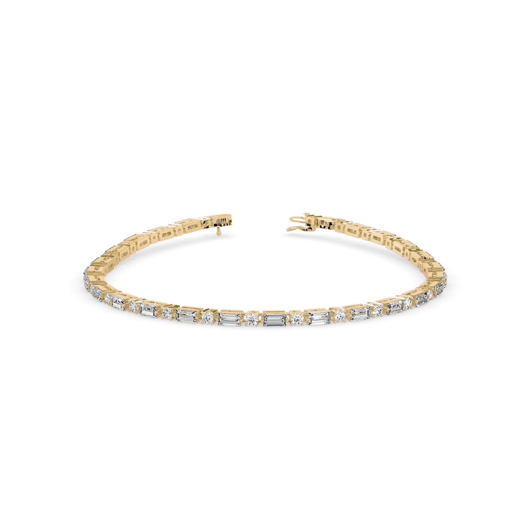 Round Brilliant and Baguette Cut Lab-Grown Diamond Tennis Bracelet in Yellow Gold