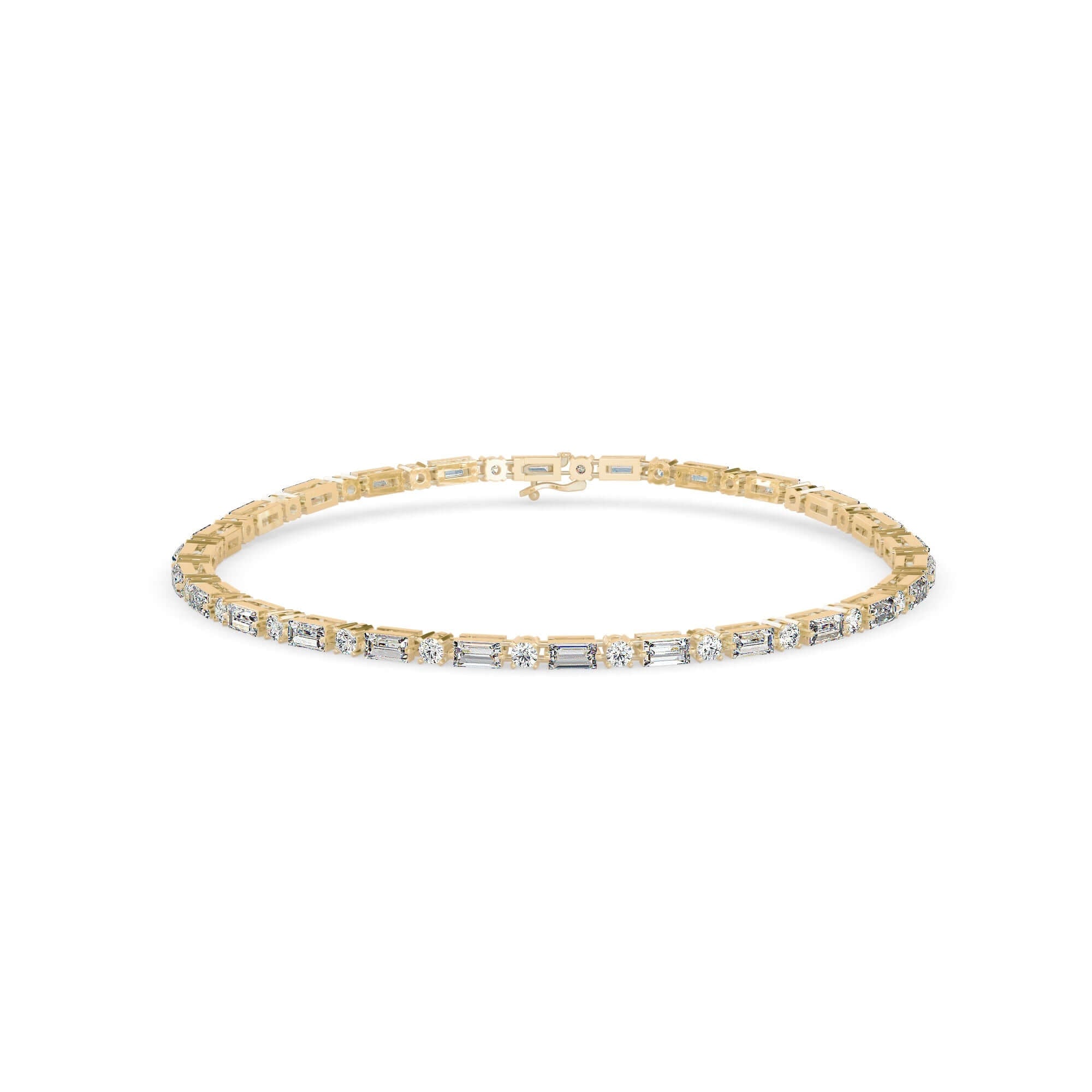 Round Brilliant and Baguette Cut Lab-Grown Diamond Tennis Bracelet in Yellow Gold