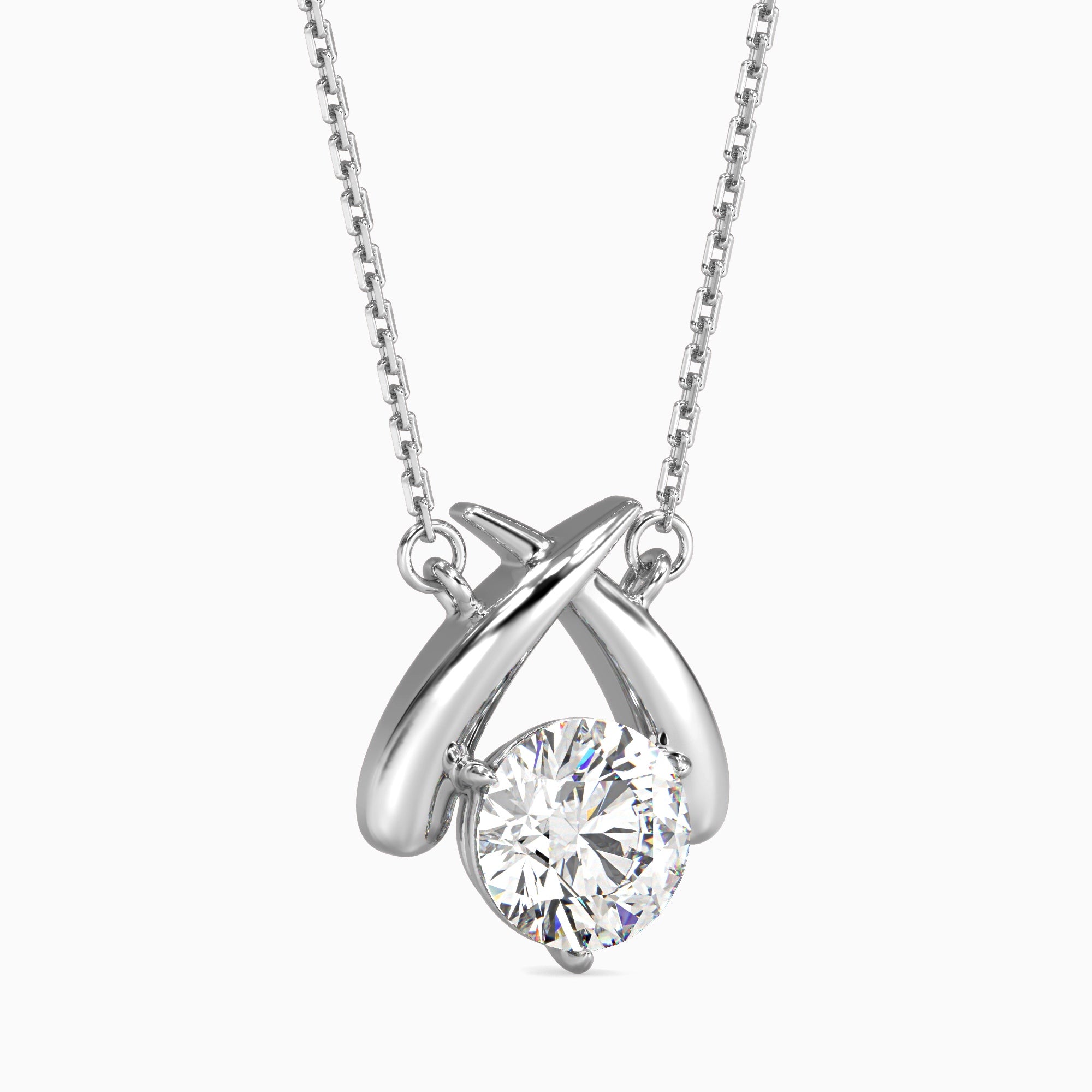 Round Brilliant Cut Lab-Grown Diamond Crossover Pendant in White Gold
