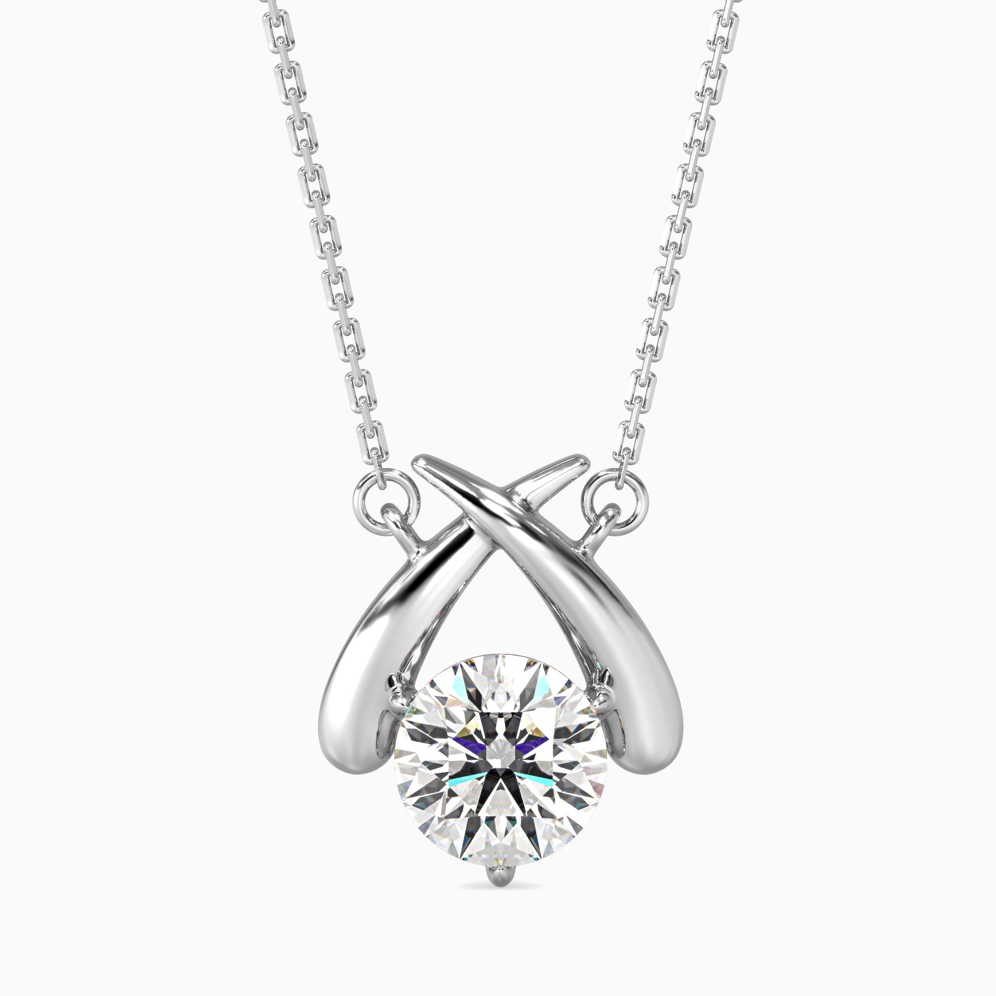 Round Brilliant Cut Lab-Grown Diamond Crossover Pendant in White Gold