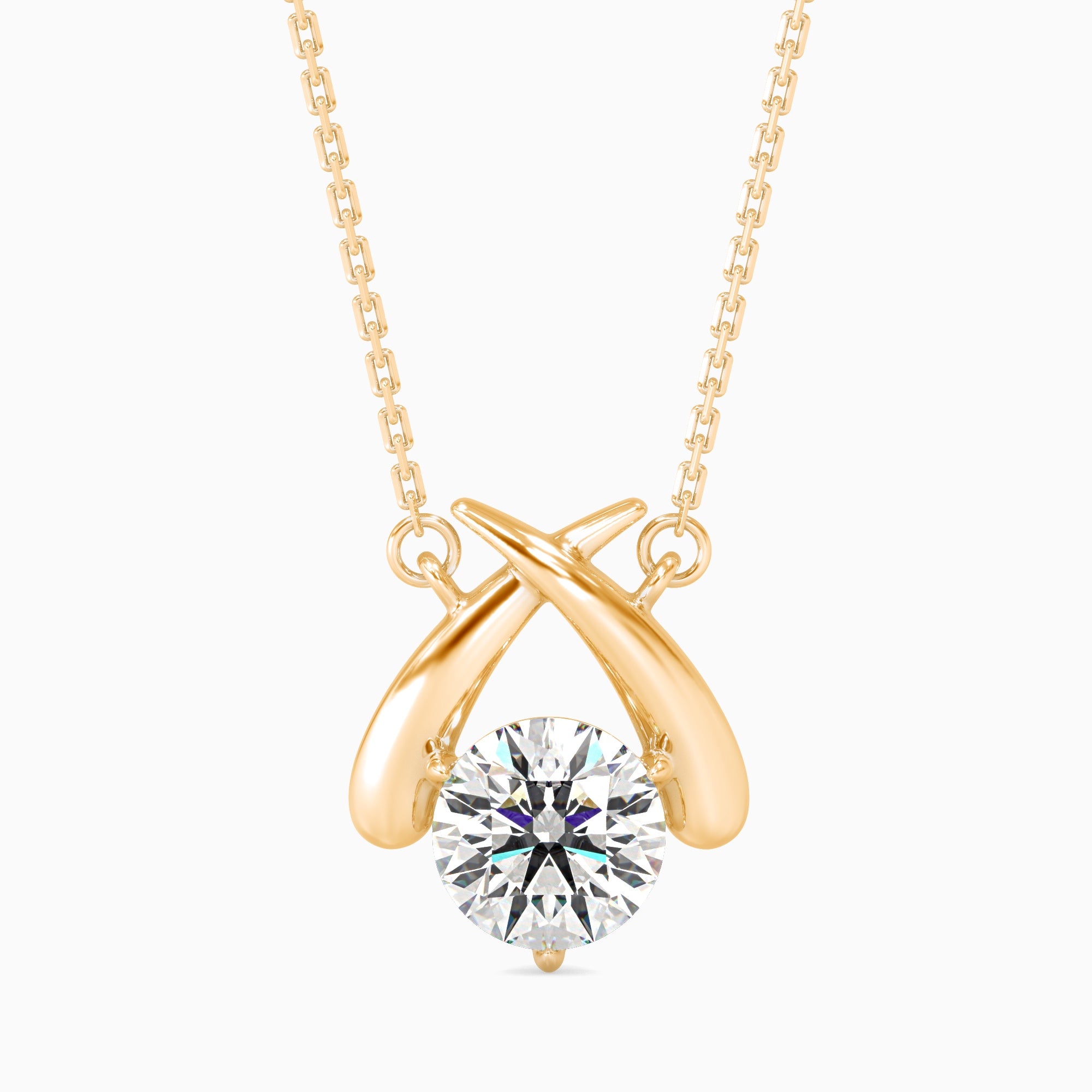 Round Brilliant Cut Lab-Grown Diamond Crossover Pendant in Yellow Gold