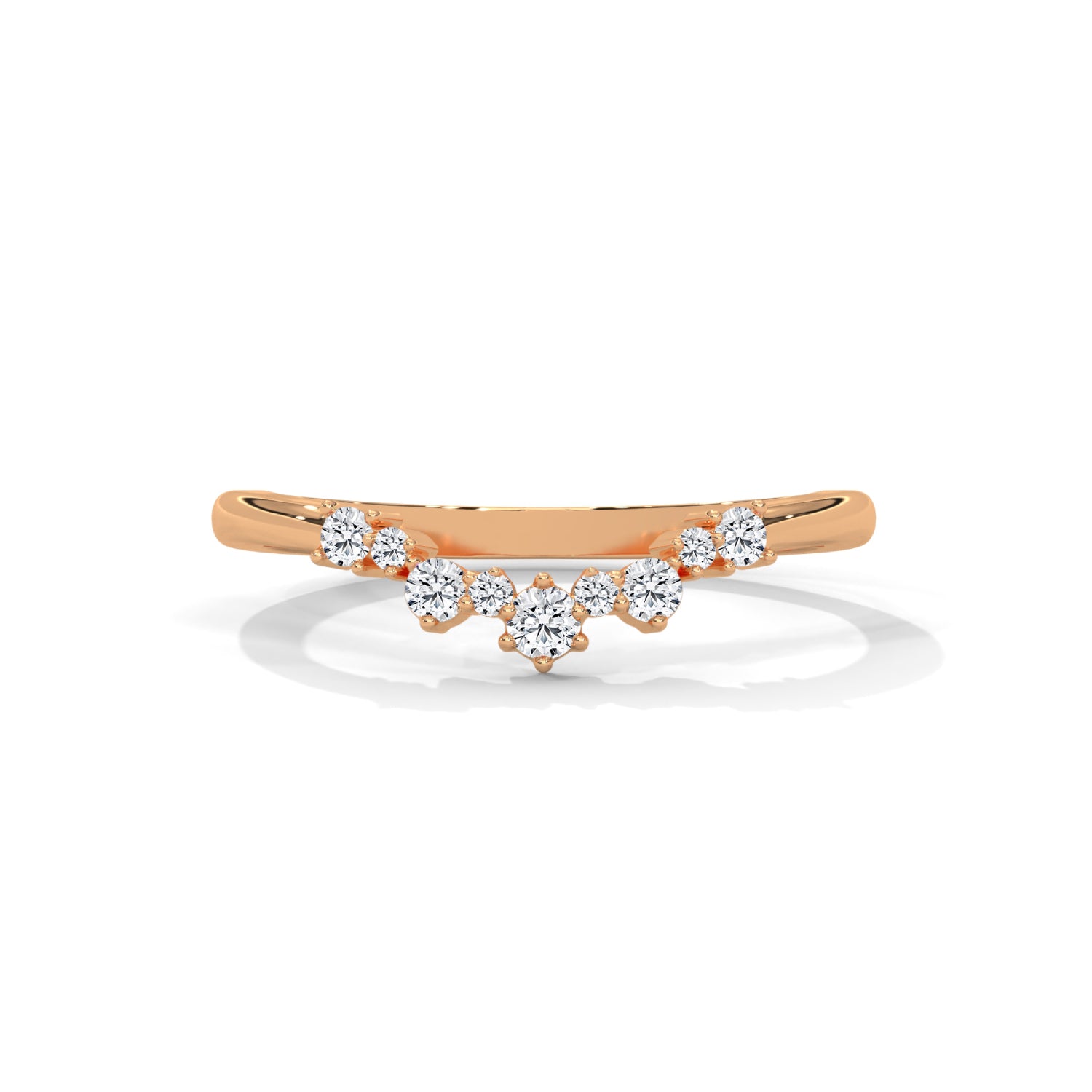 Round Brilliant Cut Lab-Grown Diamond Curved Wedding Ring in Rose Gold